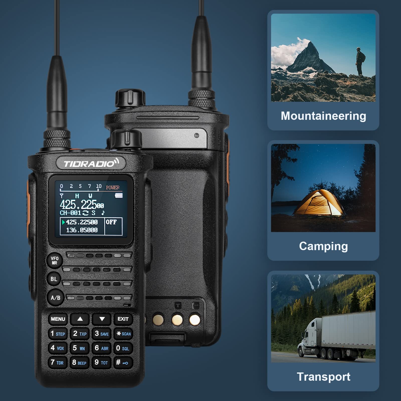 TIDRADIO TD-H8 (2nd Gen) 10W High Power Dual Band Ham Radio - Long Range Two-Way Walkie Talkie with 2 Batteries, Speaker Mic & USB-C Charger - Ideal for Outdoor Adventures, Emergency Communication and Group Activities
