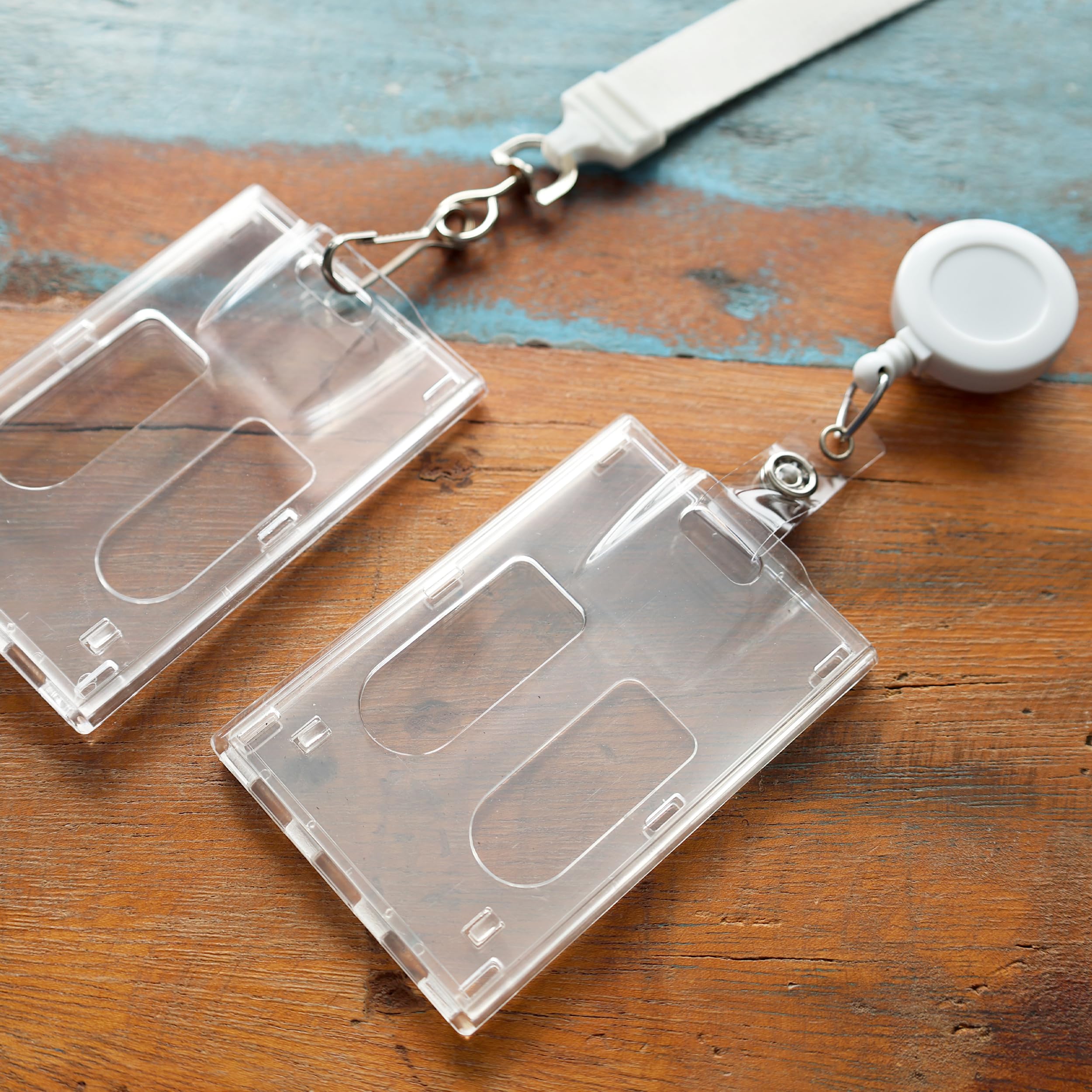 50 Pack Heavy Duty Crystal Clear 2 Card Badge Holders - Vertical Dual Sided Polycarbonate ID Card Cases with Secure Top Load - Bulk Office Supplies for Employees, Events & Conventions