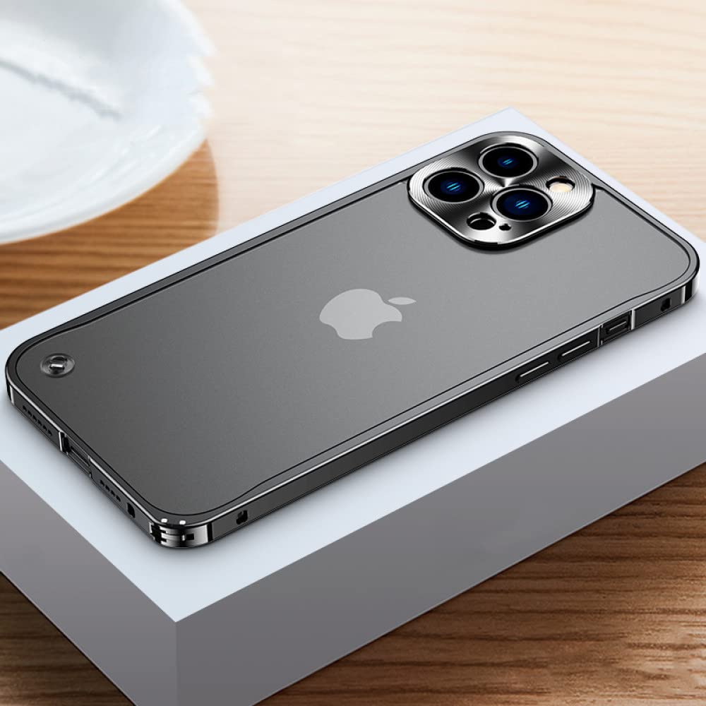 Premium Aluminum Metal Frame Case for iPhone 11/12/13 Mini/Pro/Max - Matte Translucent Back Cover with Lens Protection | Slim Protective Phone Case for Everyday Use & Travel (Black)