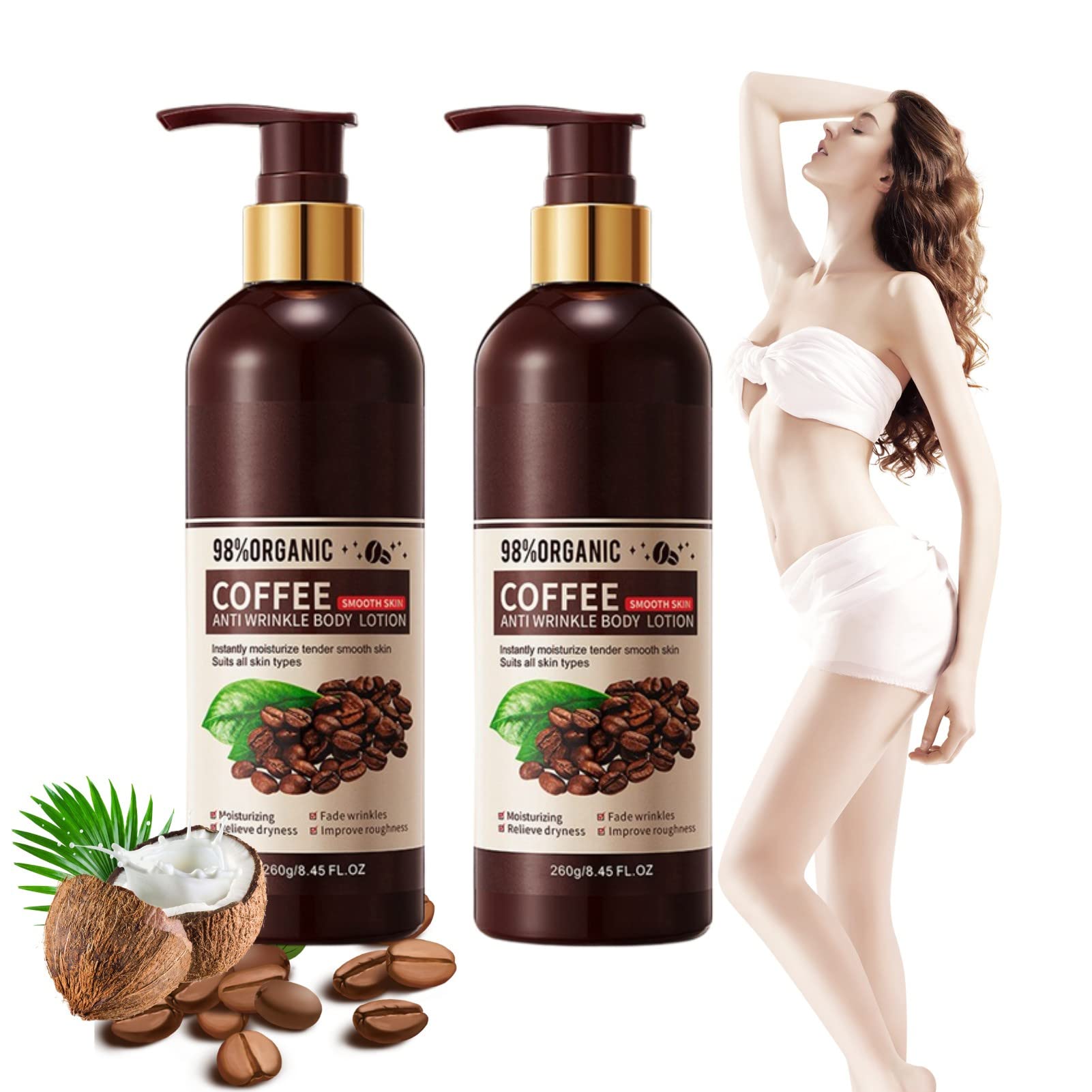 100% Natural Arabica Coffee Scrub & Body Lotion Set - Organic Coffee & Shea Butter for Anti-Wrinkle & Skin Renewal (2 Bottles) | Perfect for Spa Day & At-Home Self-Care Routine