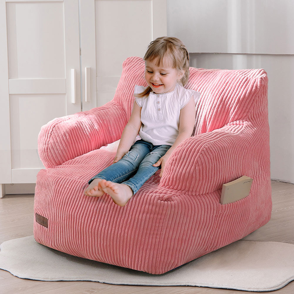 MAXYOYO Kids Bean Bag Chair - Soft & Comfortable Toddler Bean Bag Sofa with Filler for Boys & Girls (Pink) - Perfect for Reading Nook, Playroom & Bedroom Relaxation