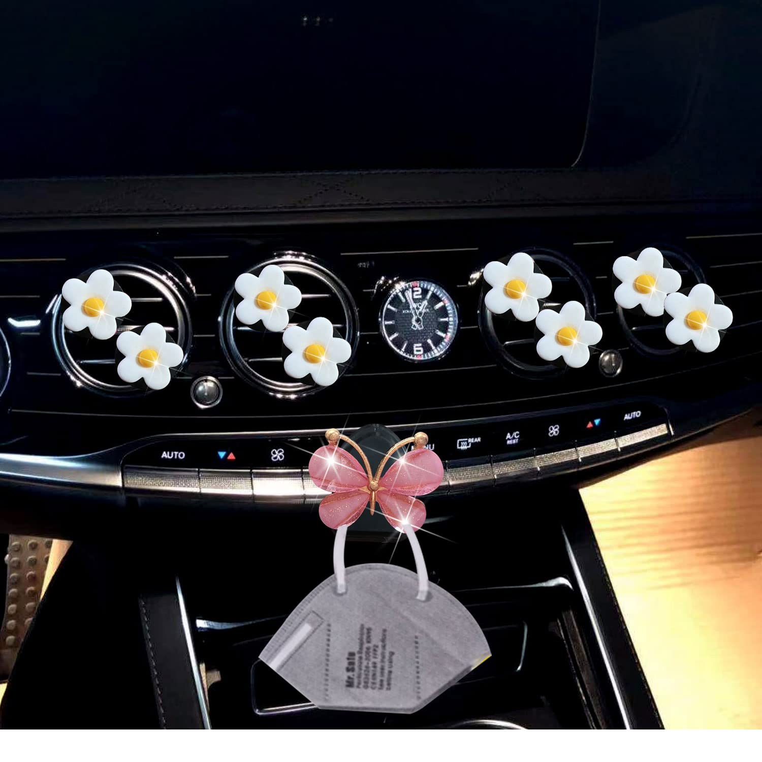 9 Pcs Daisy Air Vent Clips - Floral Car Air Freshener Vent Clips, Car Diffuser & Decor Accessories for Women (White) | Perfect for Freshening Your Car, Office, or Home