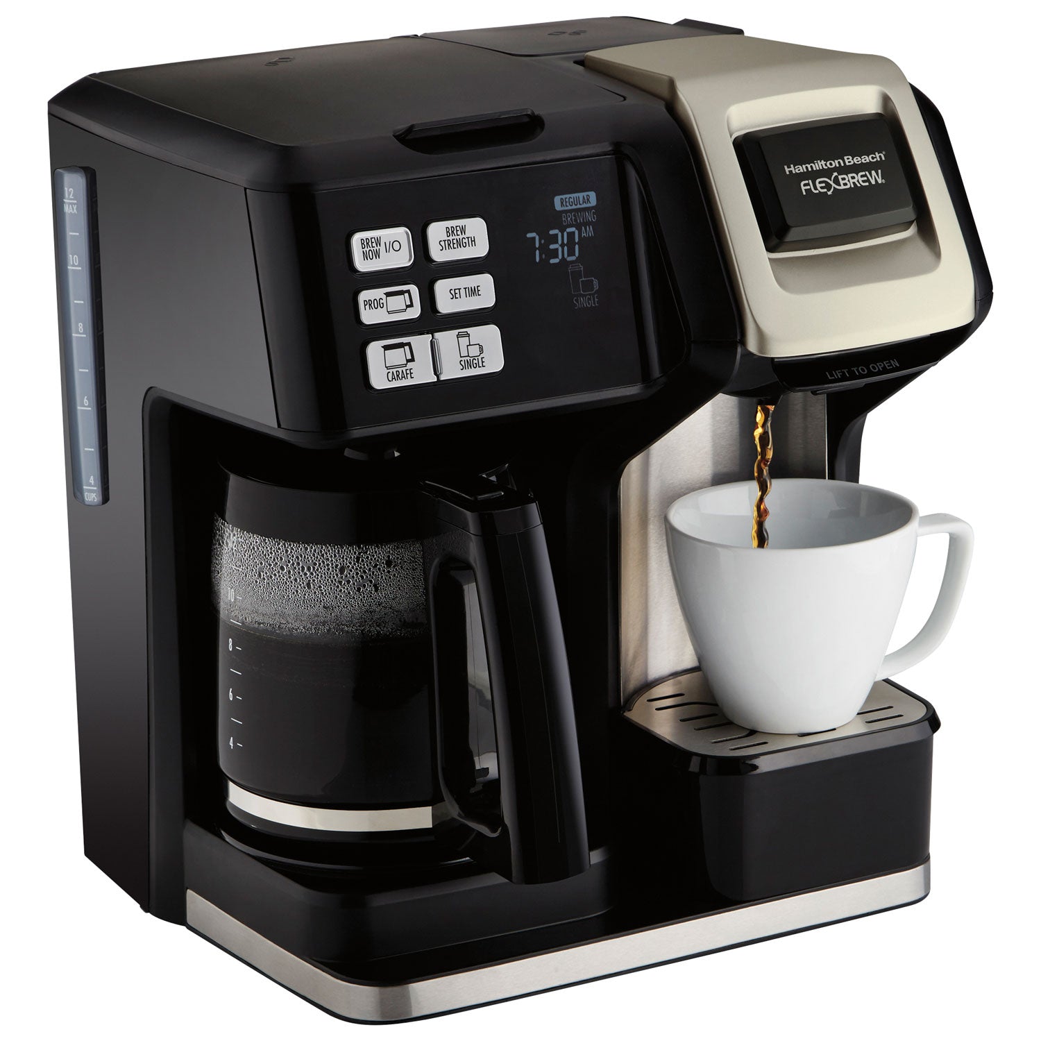 Hamilton Beach FlexBrew 12 Cup 2-Way Coffee Maker 49950C - Brew Single Serve or Full Pot for Home & Office Use
