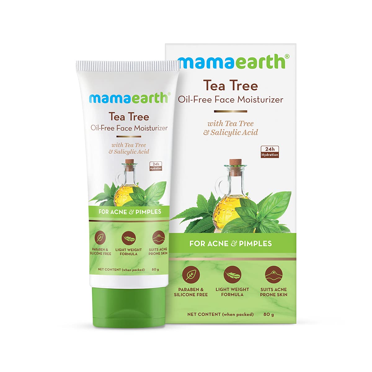 Mamaearth Tea Tree Oil-Free Face Moisturizer for Oily Skin - With Tea Tree & Salicylic Acid for Acne & Pimples Control - 80g - Perfect for Daily Skincare Routine & Acne-Prone Skin