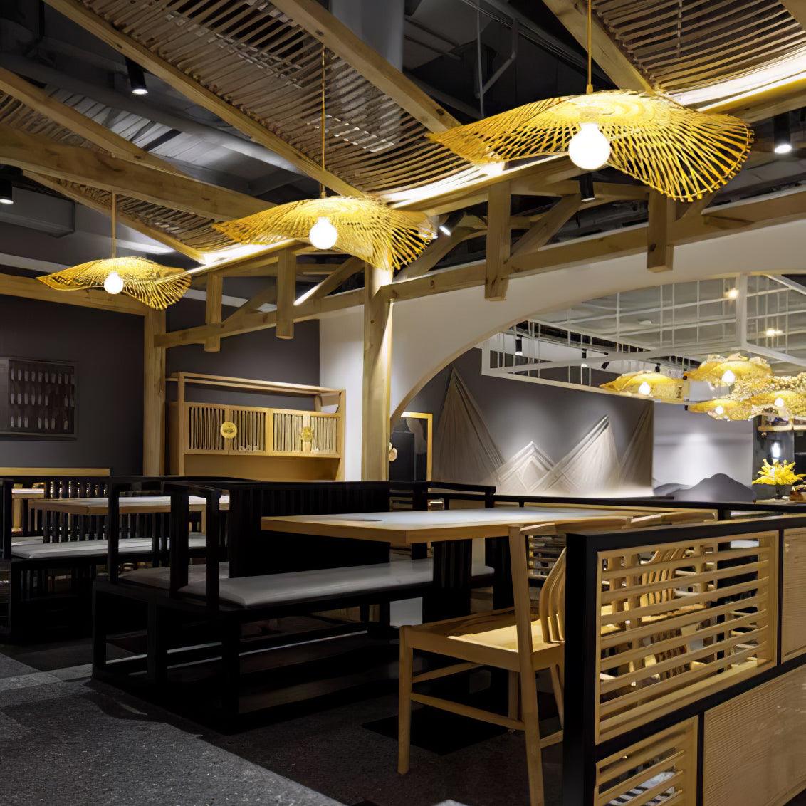 Modern Bamboo Frame Pendant Light - Handwoven Natural Rattan Hanging Lamp for Dining Room, Kitchen Island & Bedroom Decor - Eco-Friendly Ceiling Lighting Fixture