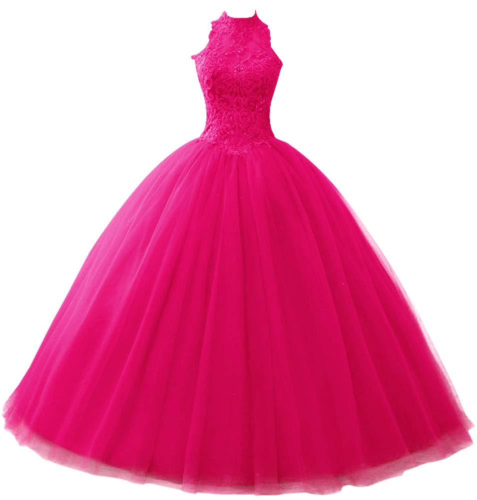 Elegant High Neck Ball Gown Prom Dress - Quinceanera Formal Evening Dress with Tulle & Lace Details | Perfect for Homecoming, Prom Night, and Special Occasions