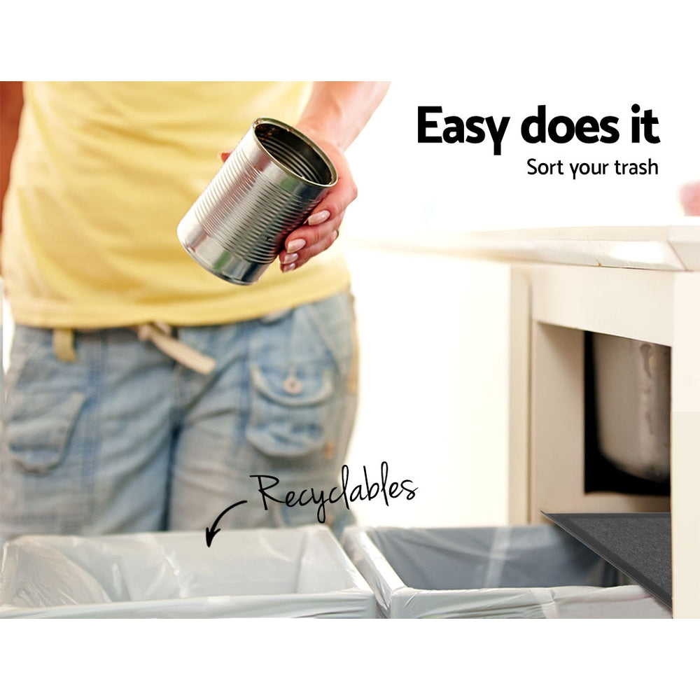 Cefito 2x15L Pull Out Trash Can - Dual Compartment Kitchen Waste Bin with Soft Close Drawer, Black | Perfect for Under Sink Organization & Cabinet Storage