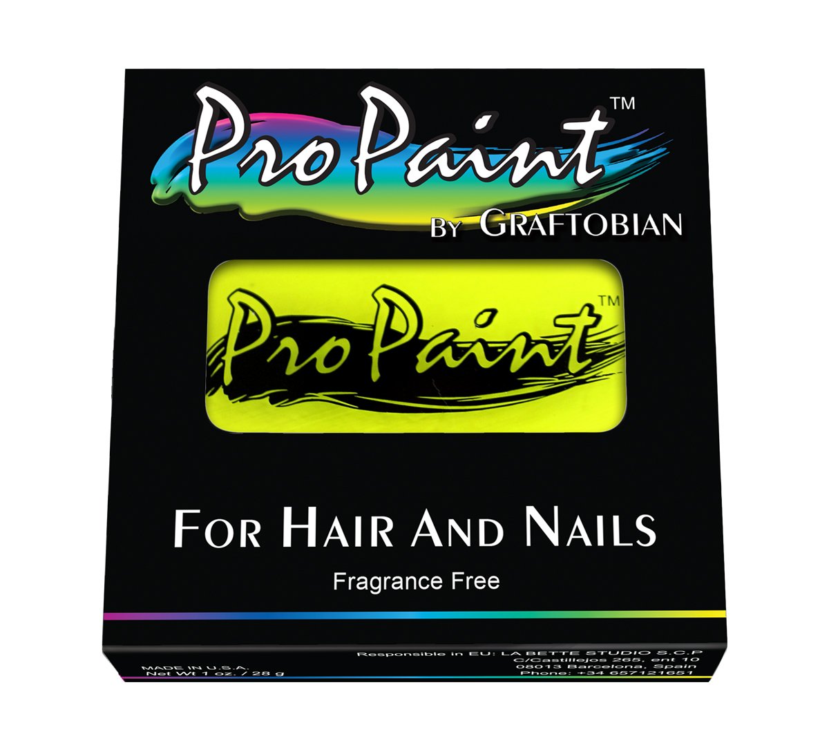 Graftobian Pro Paint Hair and Nail Paint - Electric Yellow (Neon) | Professional Makeup & Nail Art Supplies for Cosplay, Halloween & Special Effects | Waterproof & Long-Lasting