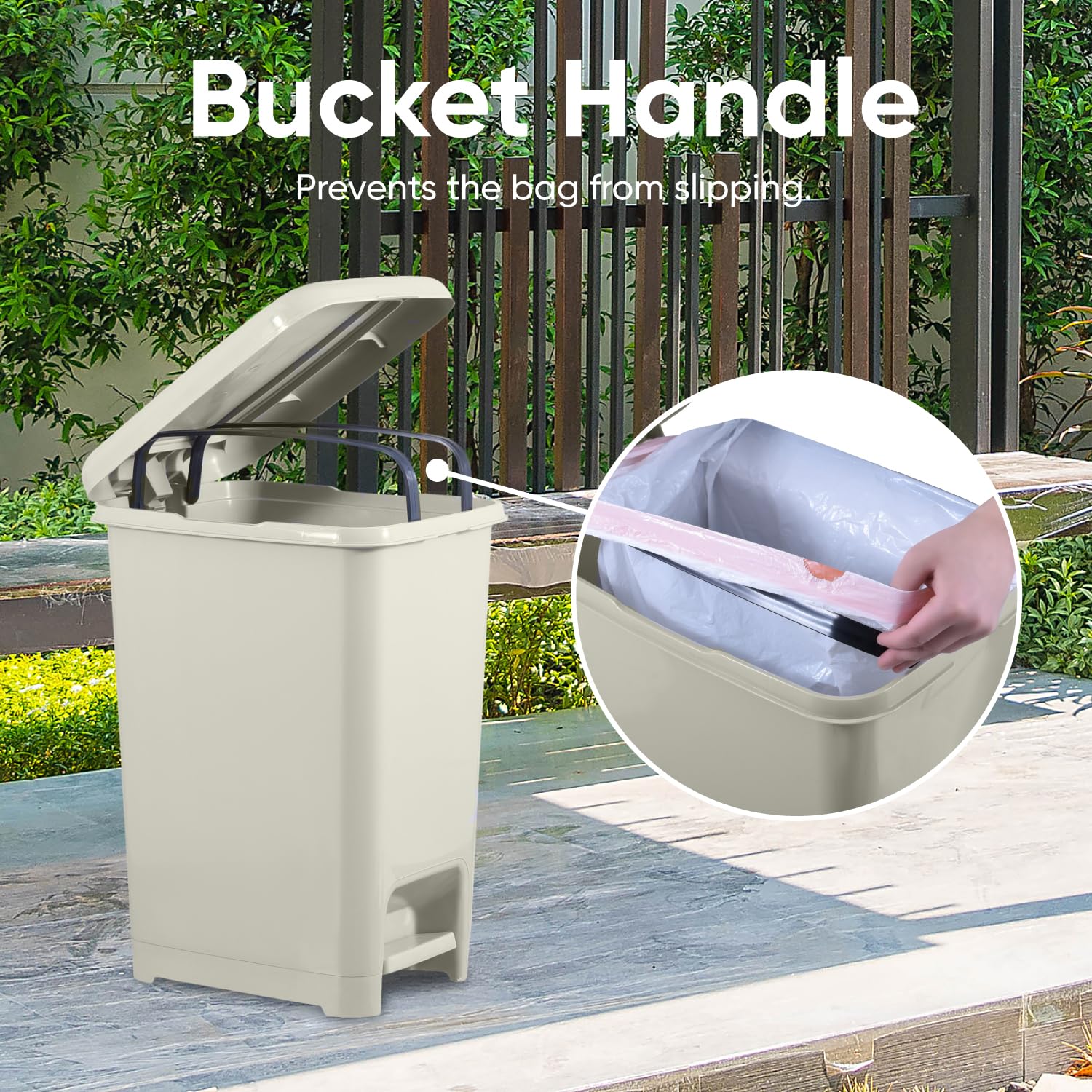 Superio 64 Qt. Slim Step-On Trash Can with Foot Pedal - Large Durable Plastic Kitchen Garbage Bin with Removable Bucket - 16 Gallon Waste & Recycling Bin in Greige - Perfect for Kitchen, Office, Bathroom & Home Use