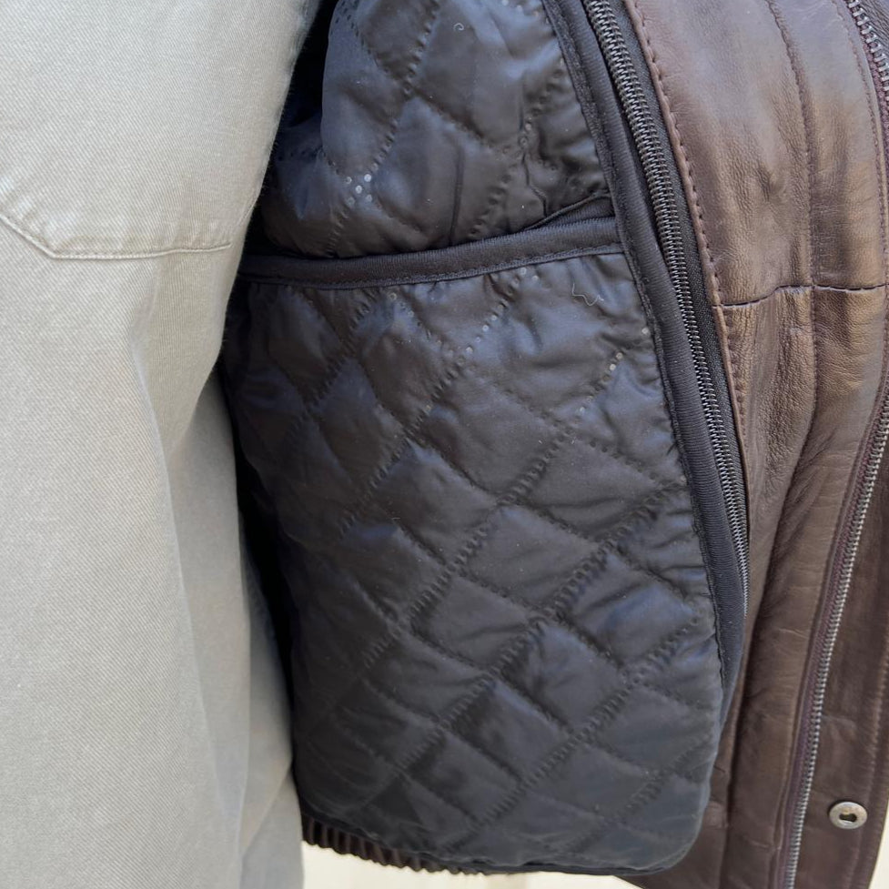BOL Men's Double Pocket Genuine Leather Bomber Jacket - Stylish & Durable Outerwear for Casual Wear & Motorcycle Riding