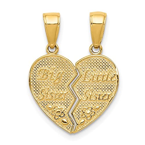 14k Gold Big Sister Little Sister Break-Apart Charm Necklace - Matching Heart Pendant for Siblings - Perfect Birthday, Christmas & Anniversary Gift for Sisters