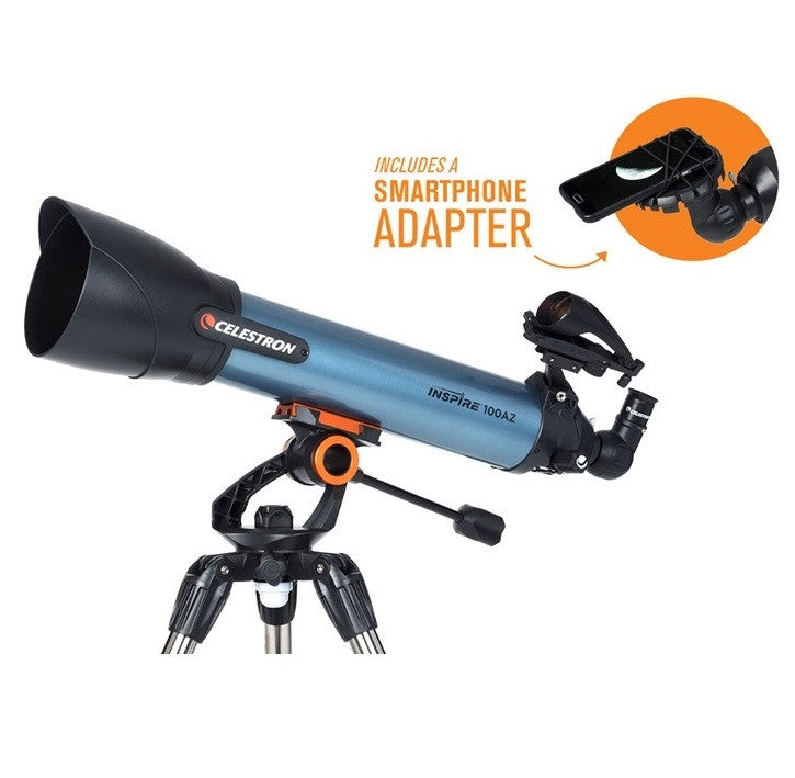 Celestron Inspire 100AZ Refractor Telescope - 70mm Aperture, Fully Coated Optics, Adjustable Tripod for Stargazing & Astronomy Beginners | Perfect for Backyard Observation & Night Sky Exploration