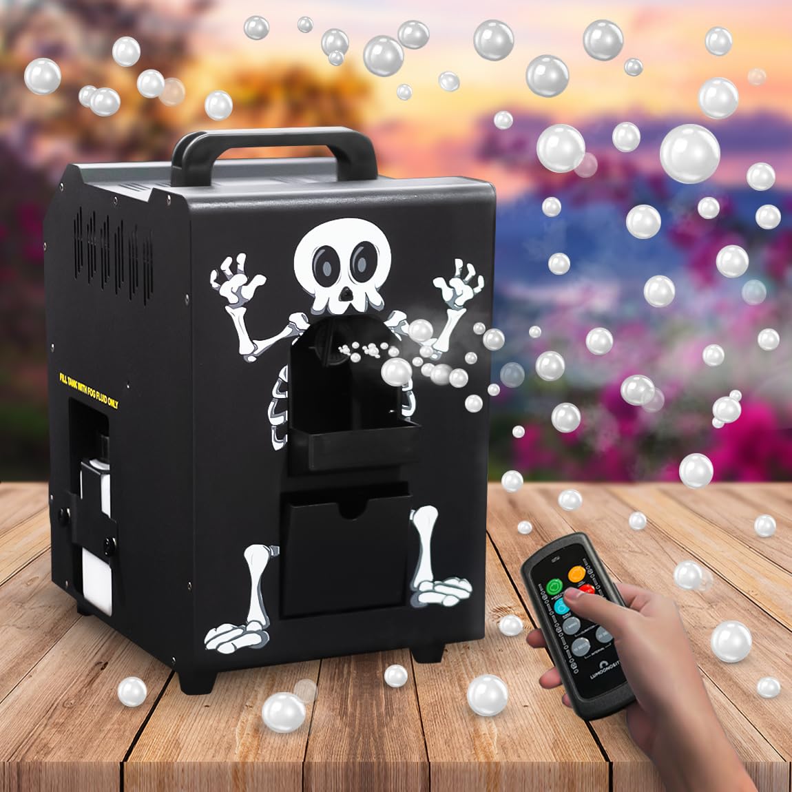 Lumoonosity 3-in-1 Fog Bubble Machine - Indoor/Outdoor Bubble & Fog Maker with LED Lights for Halloween, Weddings, Parties, and Events - Creates Magical Smoke Bubbles for Themed Decorations and Entertainment