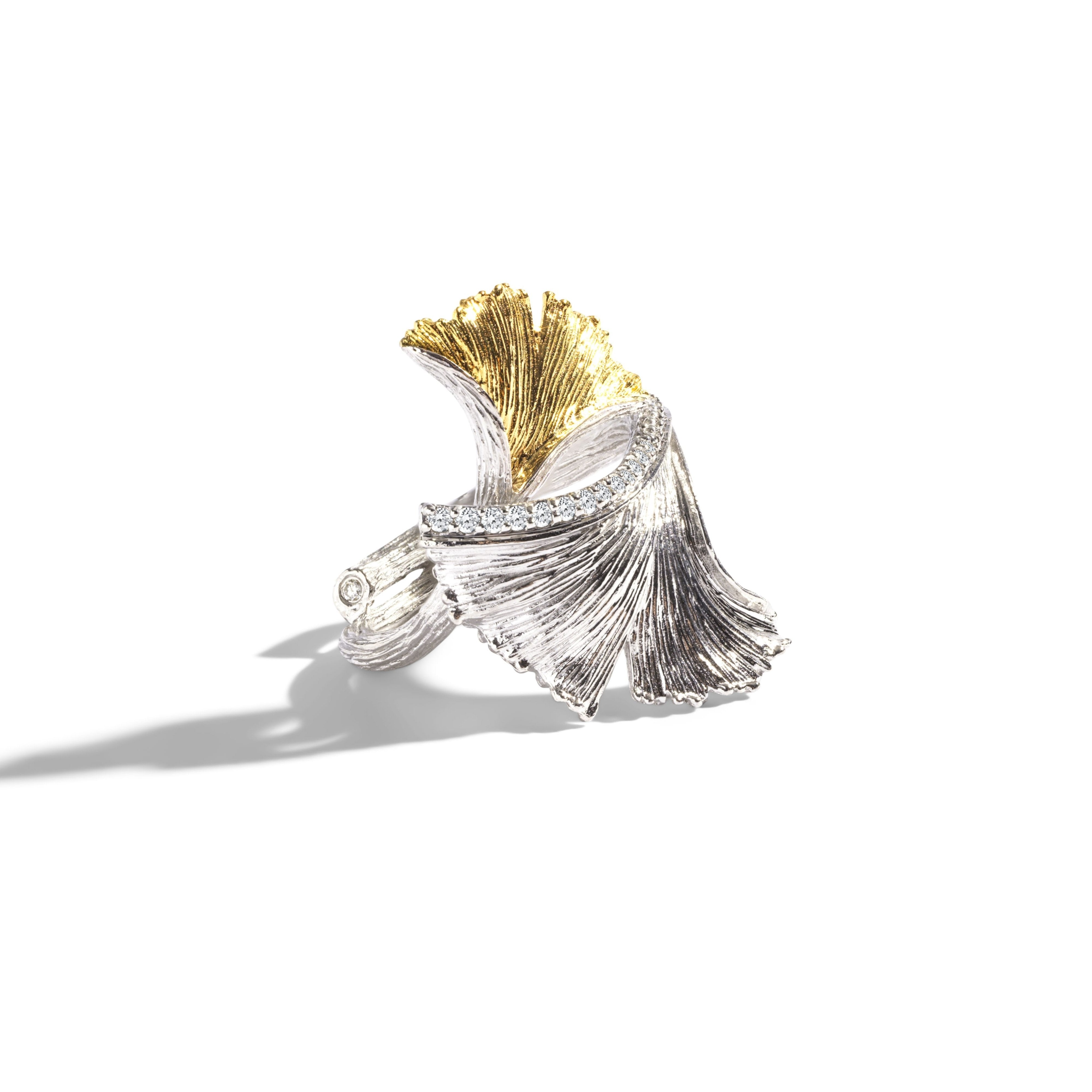 Elegant Butterfly Ginkgo Diamond Ring - 14K Gold Plated Women's Jewelry for Wedding, Anniversary & Special Occasions