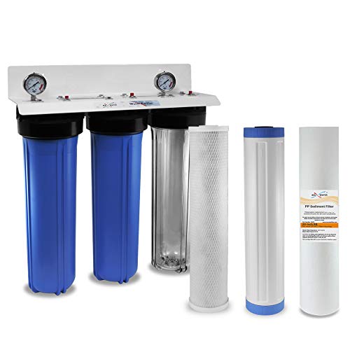 Max Water 3-Stage Whole House Water Filtration System - 20 Inch Sediment, GAC & CTO Post Carbon Filter for City Water - 1