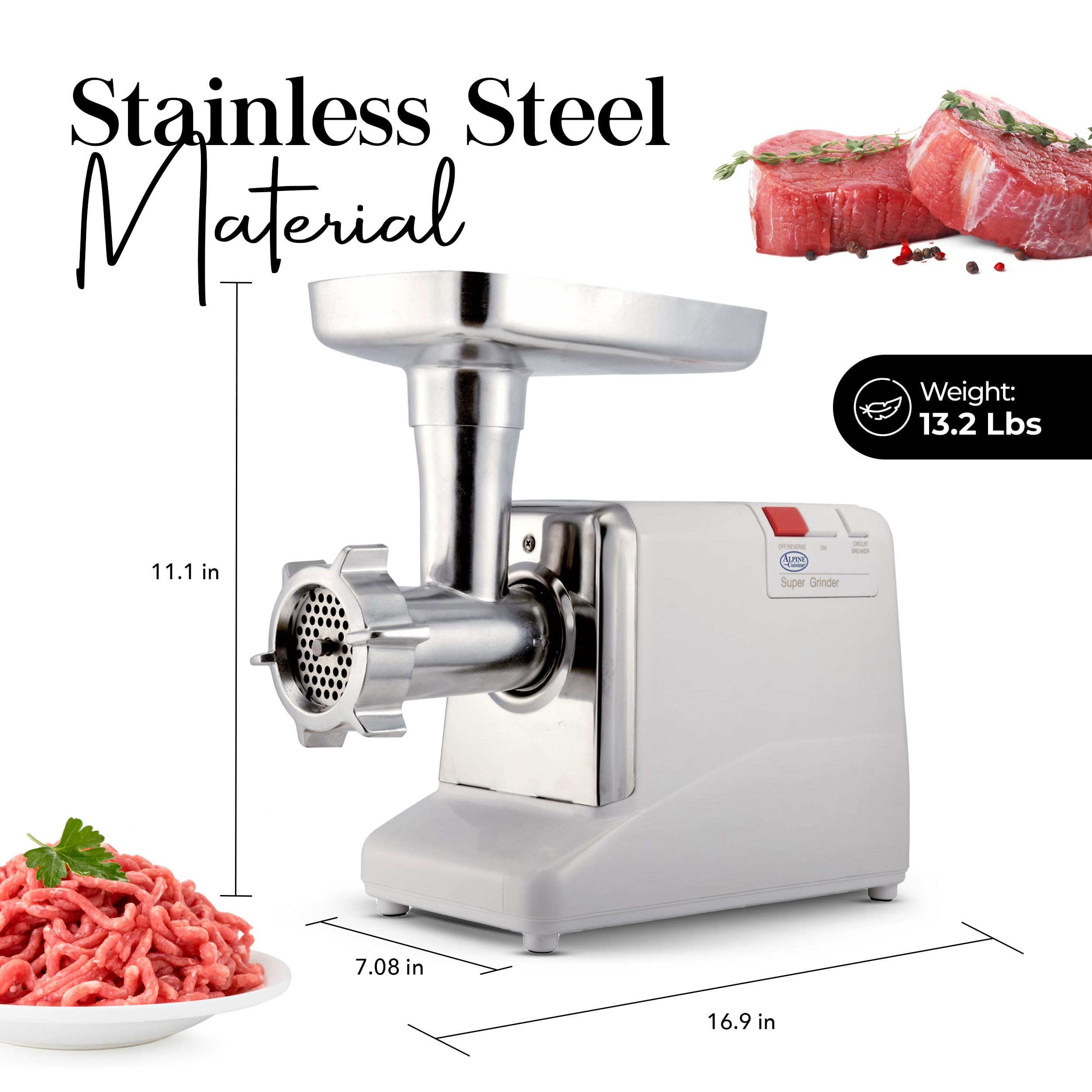 1000W Stainless Steel Electric Meat Grinder with UL Approval - High Capacity Meat Tray, Blade & Sausage Stuffer - Perfect for Home Kitchen, BBQ Parties & Hunting Season - Easy to Clean & Durable