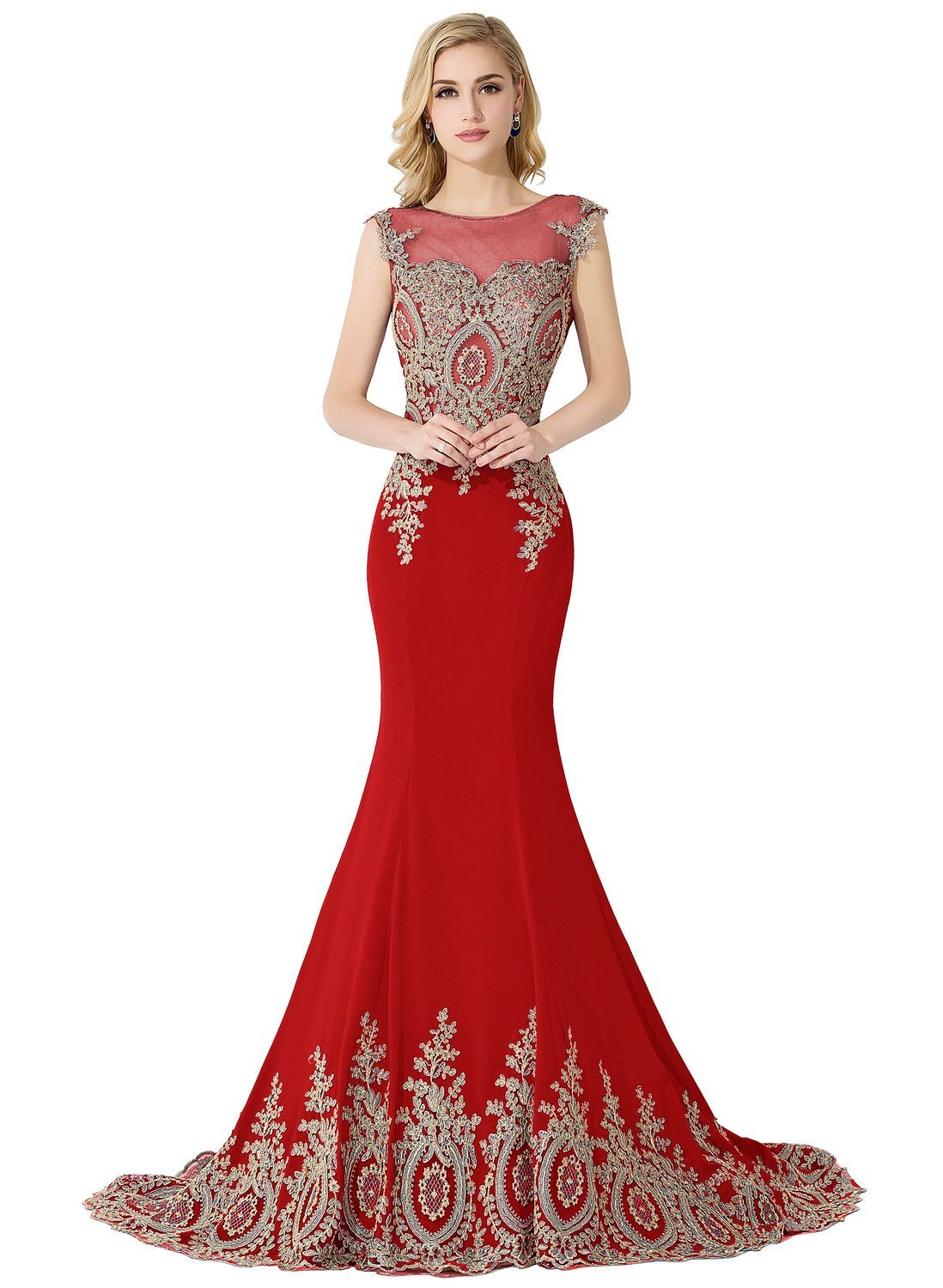 MisShow Women's Elegant Embroidery Lace Mermaid Evening Gown - Formal Prom Dresses for Special Occasions - Perfect for Weddings, Galas and Black Tie Events