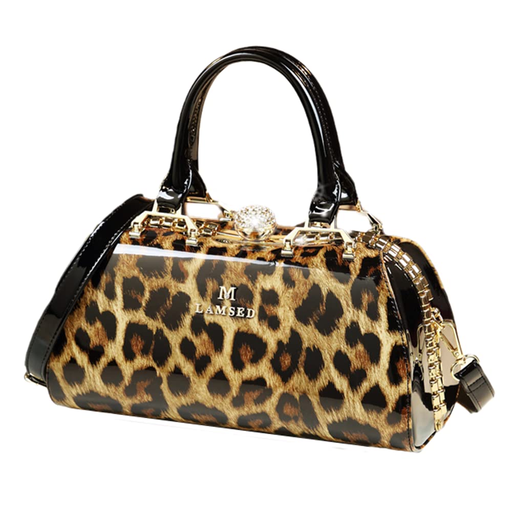 Luxury Leather Women's Top Handle Satchel Crossbody Handbag with Crystal Accents - Elegant Evening Purse & Durable Shoulder Bag for Work, Party, and Travel