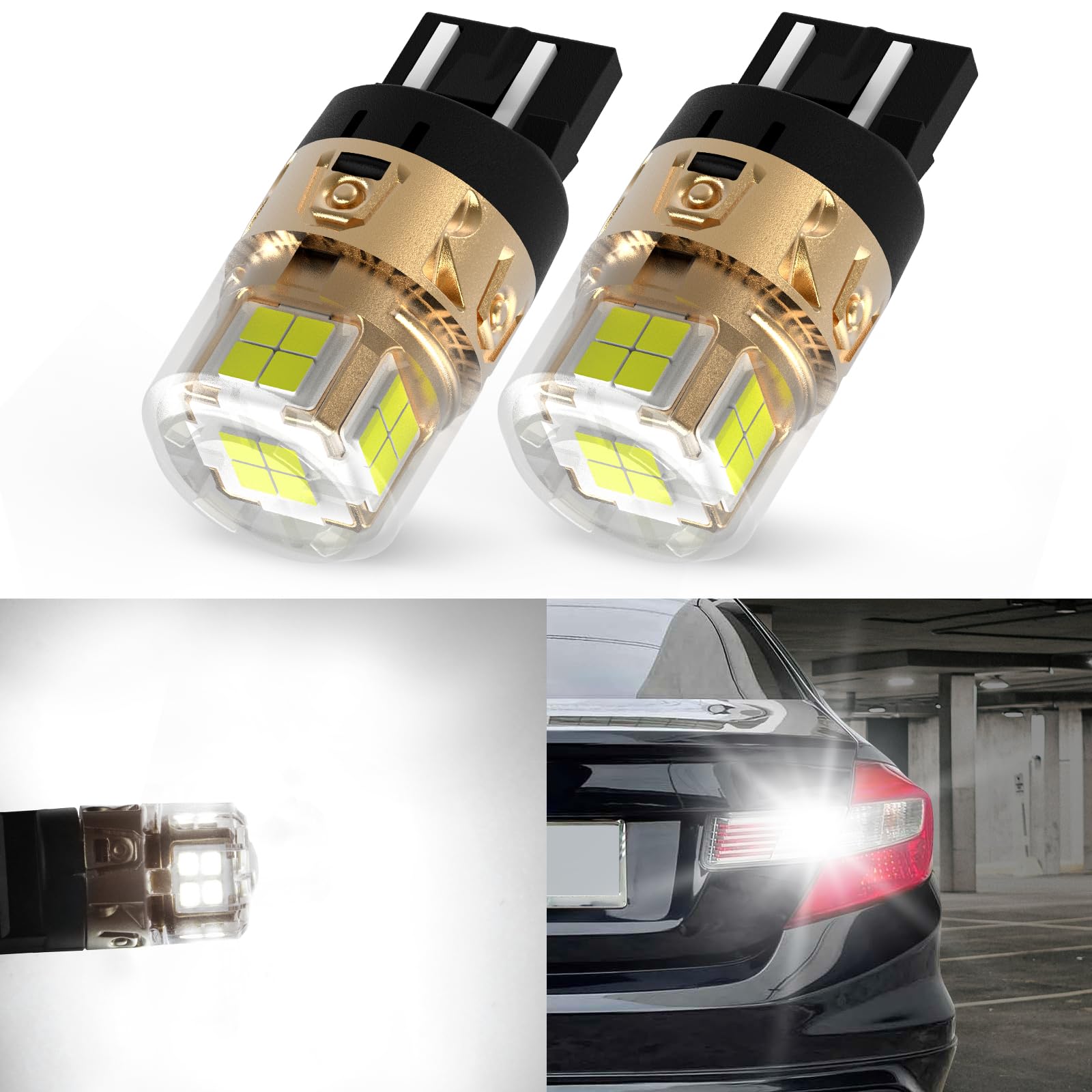 LASFIT L2 7440 7443 LED Bulbs Reverse Lights - 2024 Upgraded Super Bright T20 7441 7444 W21W LED Lamps with Projector Lens, 6000K White (2pcs) - Perfect for Backup, Tail, Brake, Parking & DRL Lights - Enhance Visibility & Safety for Cars, Trucks, SUVs & Vans
