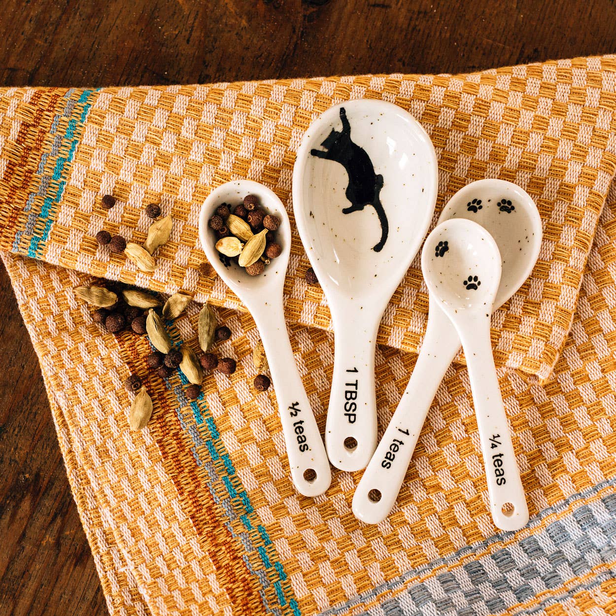 Cute Kitty Print Measuring Spoons Set - Stainless Steel Kitchen Measuring Tools for Baking & Cooking - Perfect for Measuring Spices, Coffee, Sugar & More