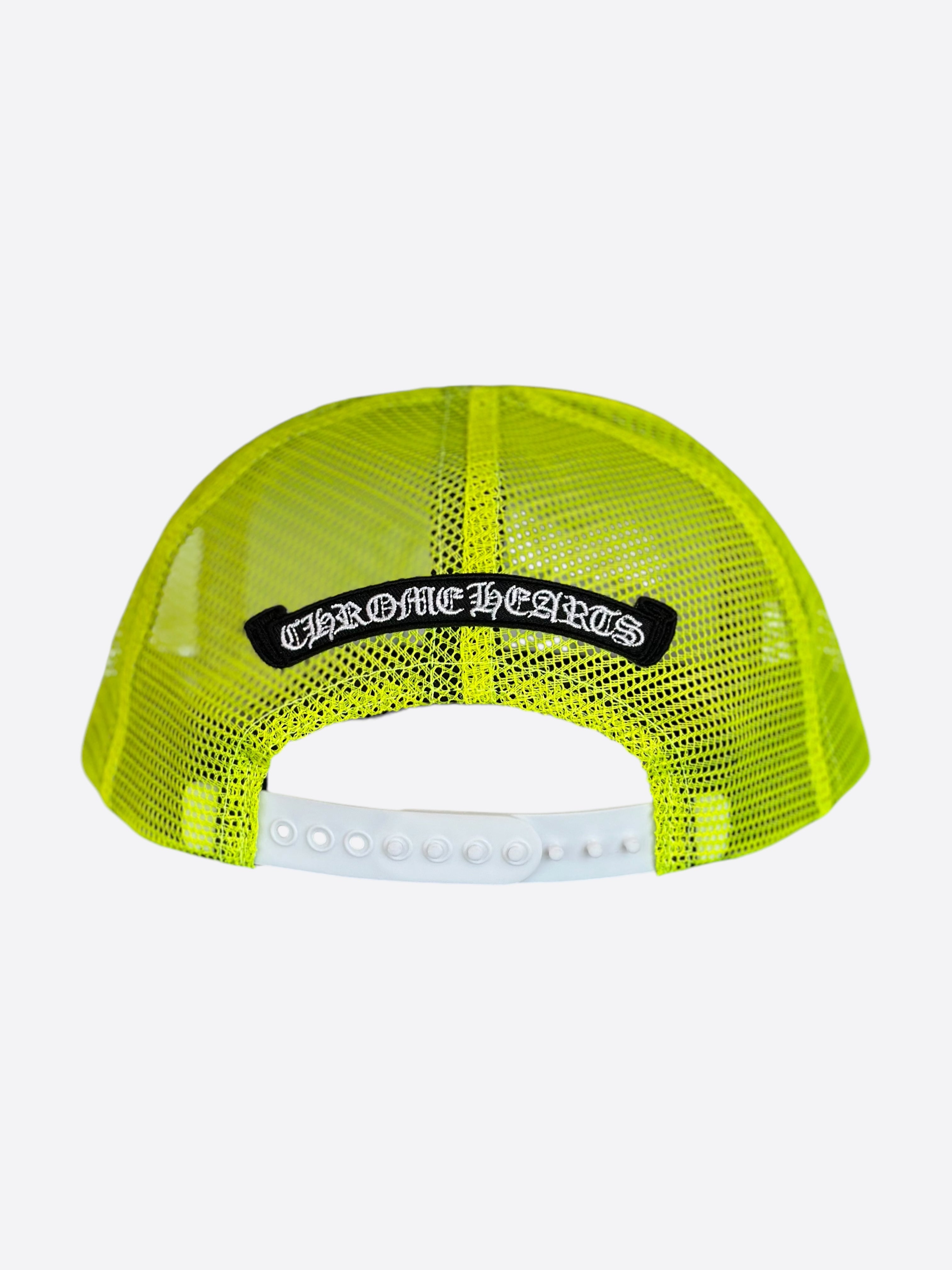Chrome Hearts Neon Yellow Cemetery Cross Patch Trucker Hat - Stylish Embroidered Snapback Cap for Men & Women - Perfect for Streetwear, Concerts, and Outdoor Adventures