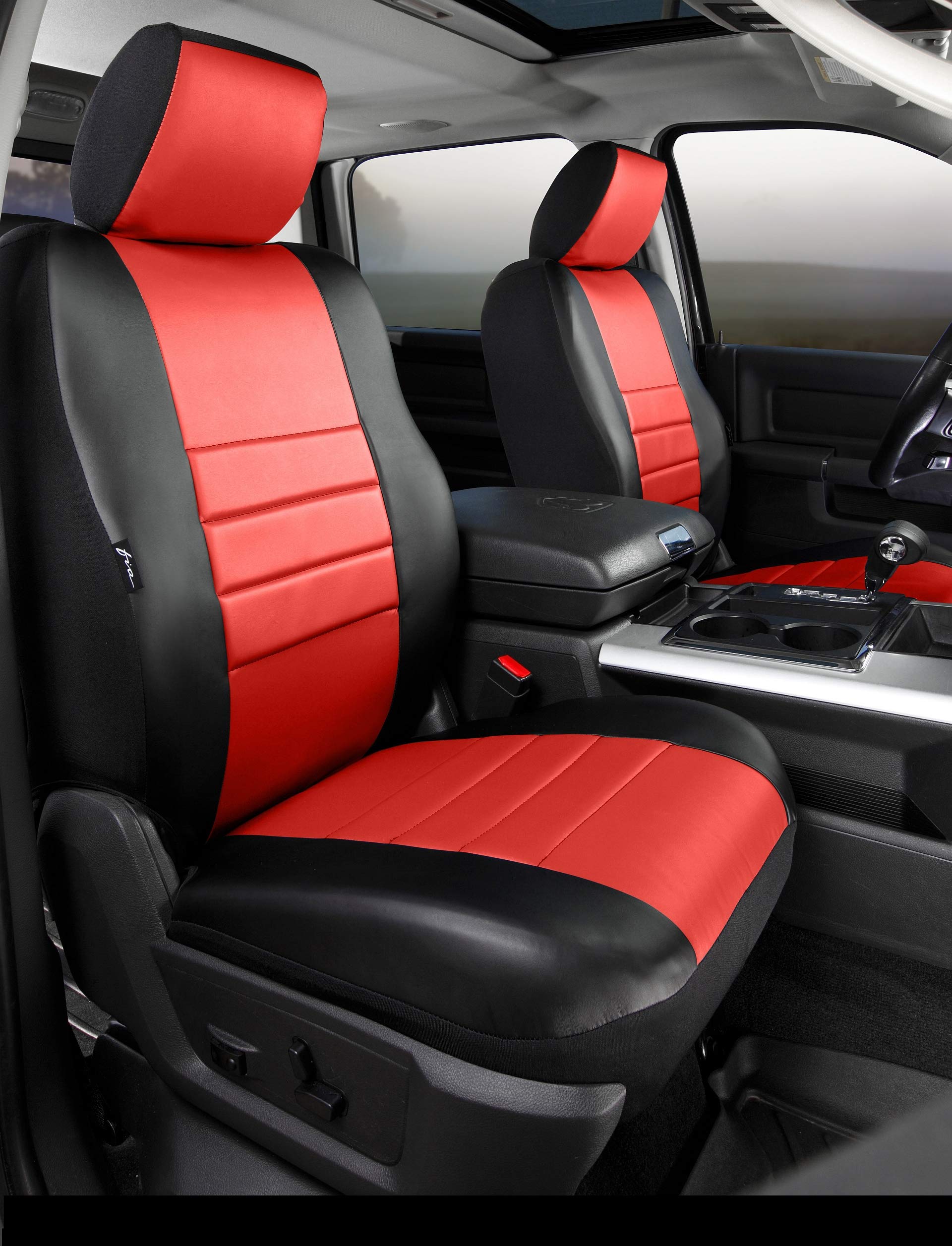 FIA SL69-12 RED Custom Fit Front Seat Cover for Bucket Seats - Premium Leatherette (Black with Red Center Panel) - Perfect for Sports Cars & Racing Enthusiasts