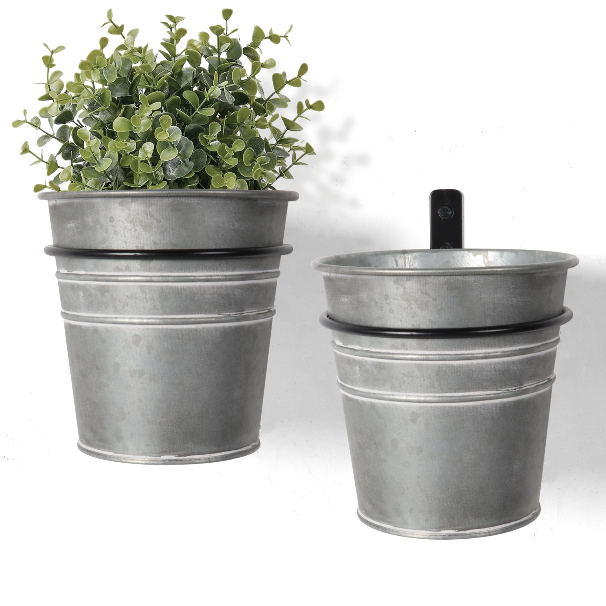 Set of 2 Galvanized Metal Wall Planters - Rustic Farmhouse Hanging Planters for Indoor Plants, Wall Mounted Flower Pots for Living Room, Bathroom & Bedroom Decor [Plants Not Included] | Perfect for Home, Office & Garden Vertical Gardening Decor