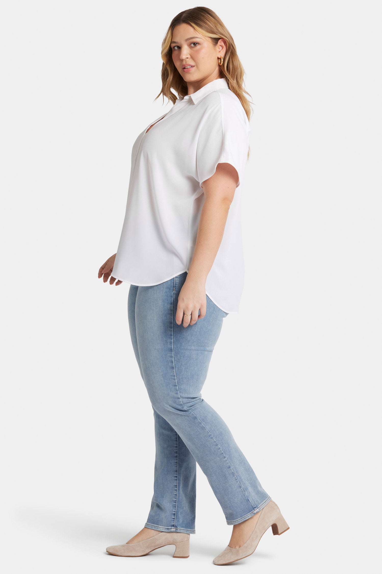 Becky Plus Size Short Sleeve Blouse in Optic White - Perfect for Office Wear & Casual Outfits