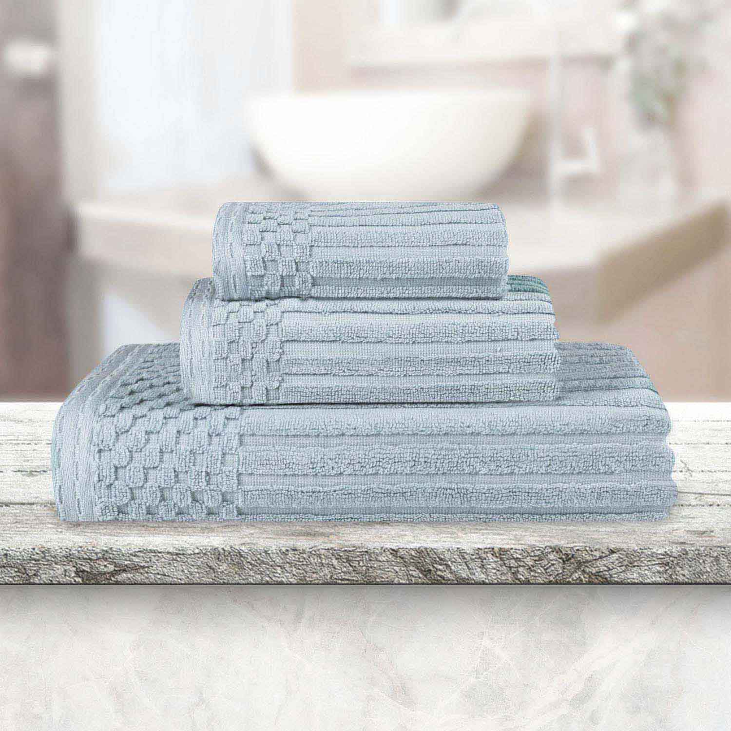 Premium Soho Ribbed Textured Cotton Bath Towel Set - Ultra Absorbent 3-Piece Towel Collection for Spa, Bathroom & Guest Use | Soft Luxury Towels for Home & Hotel