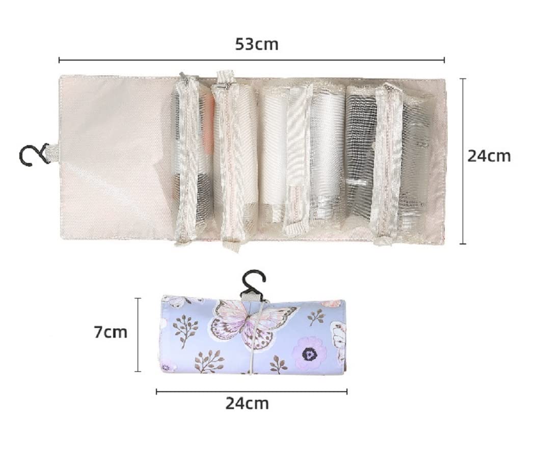 TINSICO Hanging Roll-Up Makeup Bag | Waterproof Travel Toiletry Organizer for Women | 4 Removable Cosmetic Storage Pouches | Perfect for Makeup, Skincare, First Aid & Bathroom Essentials | Floral Design | Ideal for Travel, Camping & Gym Use