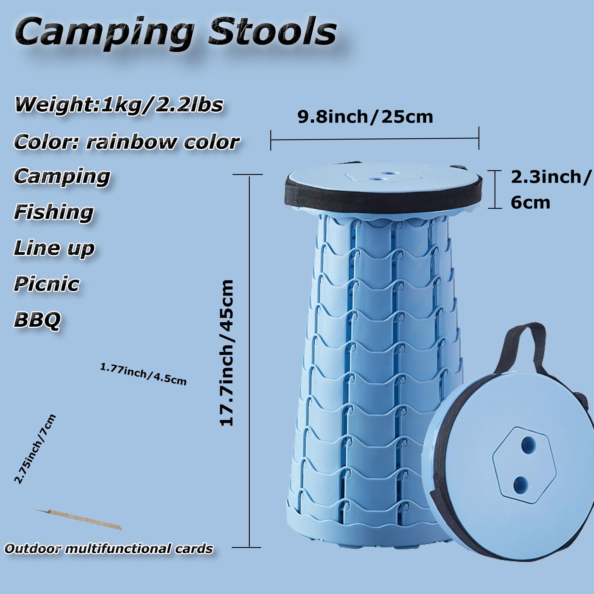 Upgraded Portable Folding Stool - Lightweight Retractable Camping Chair for Adults, Outdoor Travel, BBQ, Fishing, Waiting in Line - Compact & Durable 2nd Gen 2023 (Azure Blue) | Perfect for Beach, Picnic, Concert & Backpacking Trips
