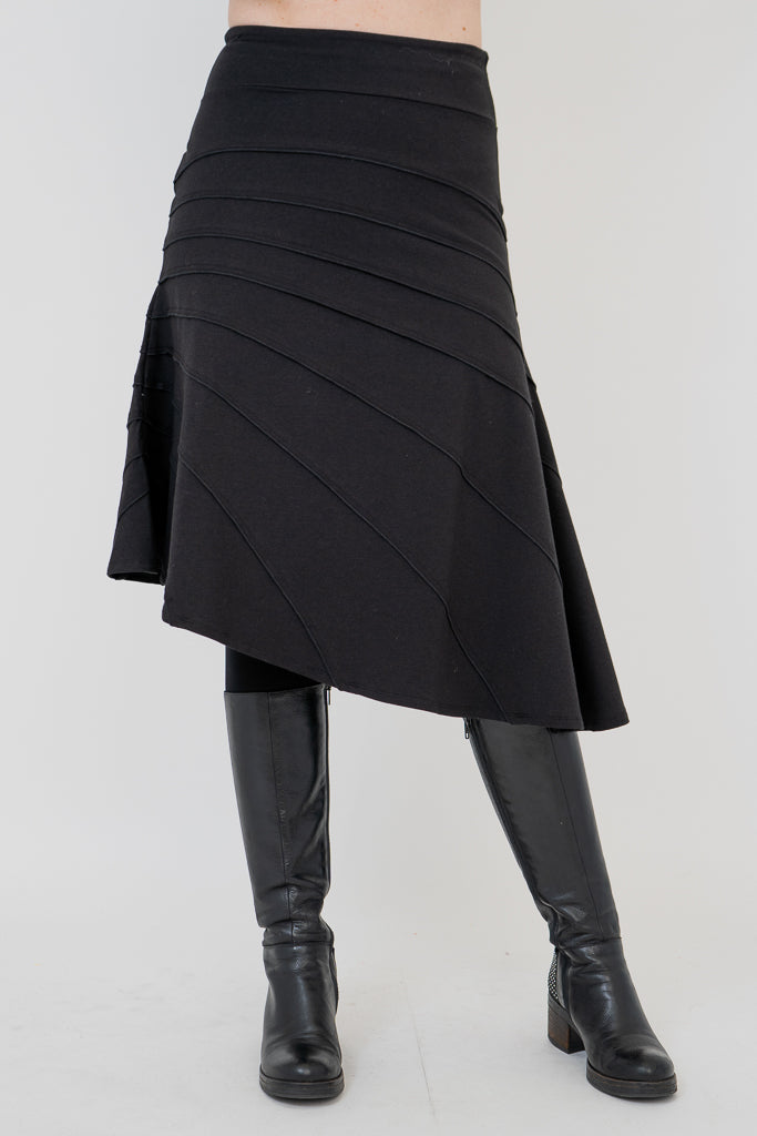 Beverly Skirt - Black Bamboo Fabric Women's Midi Skirt - Perfect for Office Wear, Casual Outfits & Summer Dresses