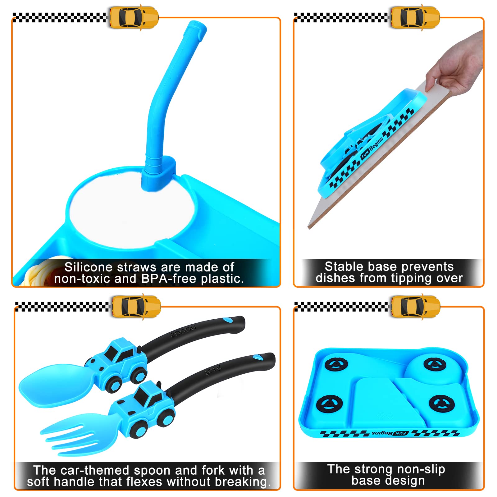 **Toddler Utensil Set with Removable Straw - BPA-Free Baby Plates & Feeding Set for Kids - Perfect for Stocking Stuffers, Birthday Gifts & Everyday Meals - Blue**    *(Use for home, daycare, travel, or as a thoughtful baby shower gift!)*
