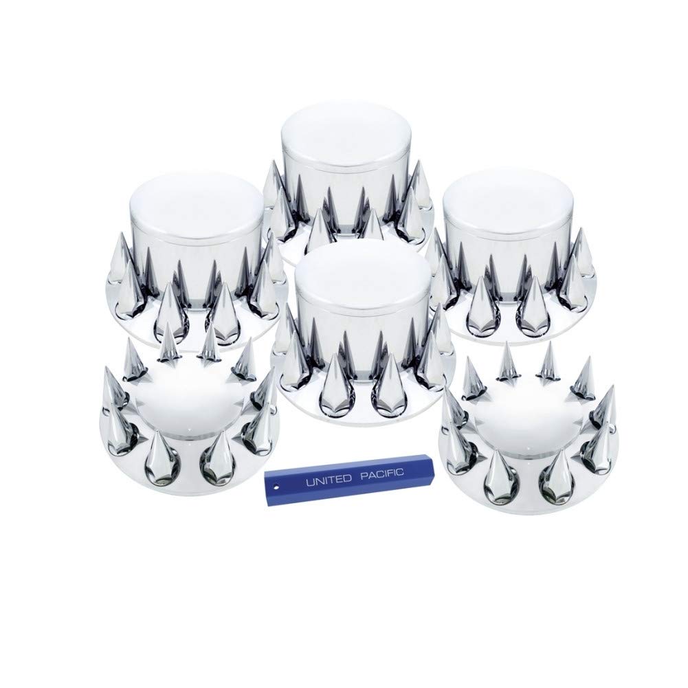United Pacific 10307 Chrome Dome Axle Cover Kit - 33mm Spike Nut Cover with Installation Tool for Semi Trucks & Trailers - Heavy Duty Wheel Hub Protection for Road Safety & Custom Styling