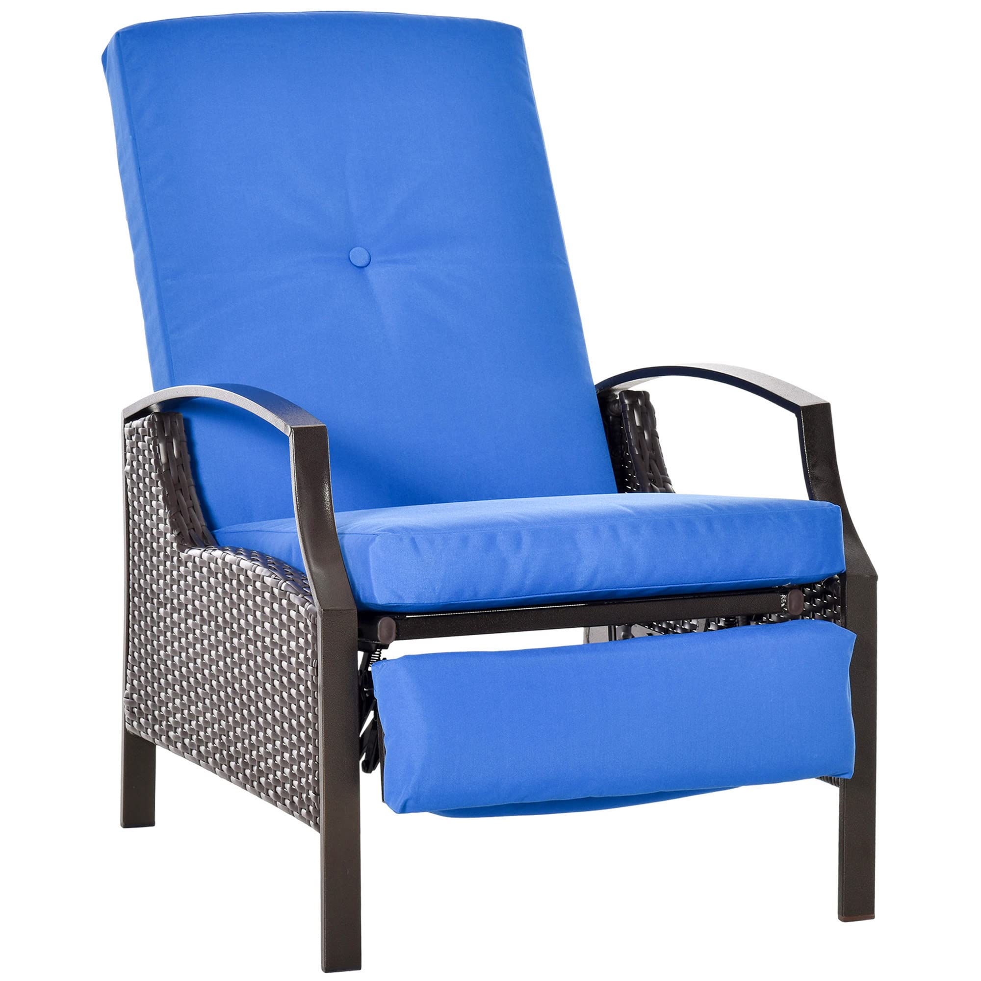 Outsunny Outdoor Recliner Chair - Adjustable Patio Lounge Chair with Comfortable Cushions, Footrest & Armrests - PE Wicker Furniture for Balcony, Porch, Backyard - Perfect for Relaxing, Sunbathing & Outdoor Lounging (Blue)