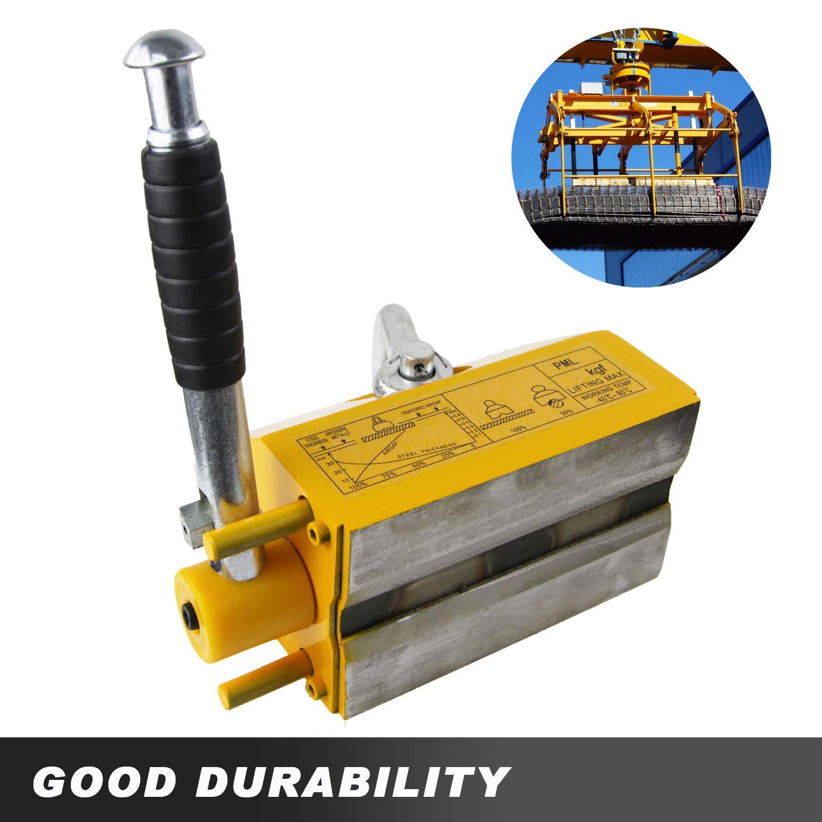 1320 Lbs Capacity Permanent Magnetic Lifter - Heavy Duty Steel Lifting Magnet with Quick Release for Hoists & Shop Cranes - Ideal for Lifting Steel Plates, Metal Sheets & Construction Materials - Perfect for Warehouses, Factories & Metalworking Shops