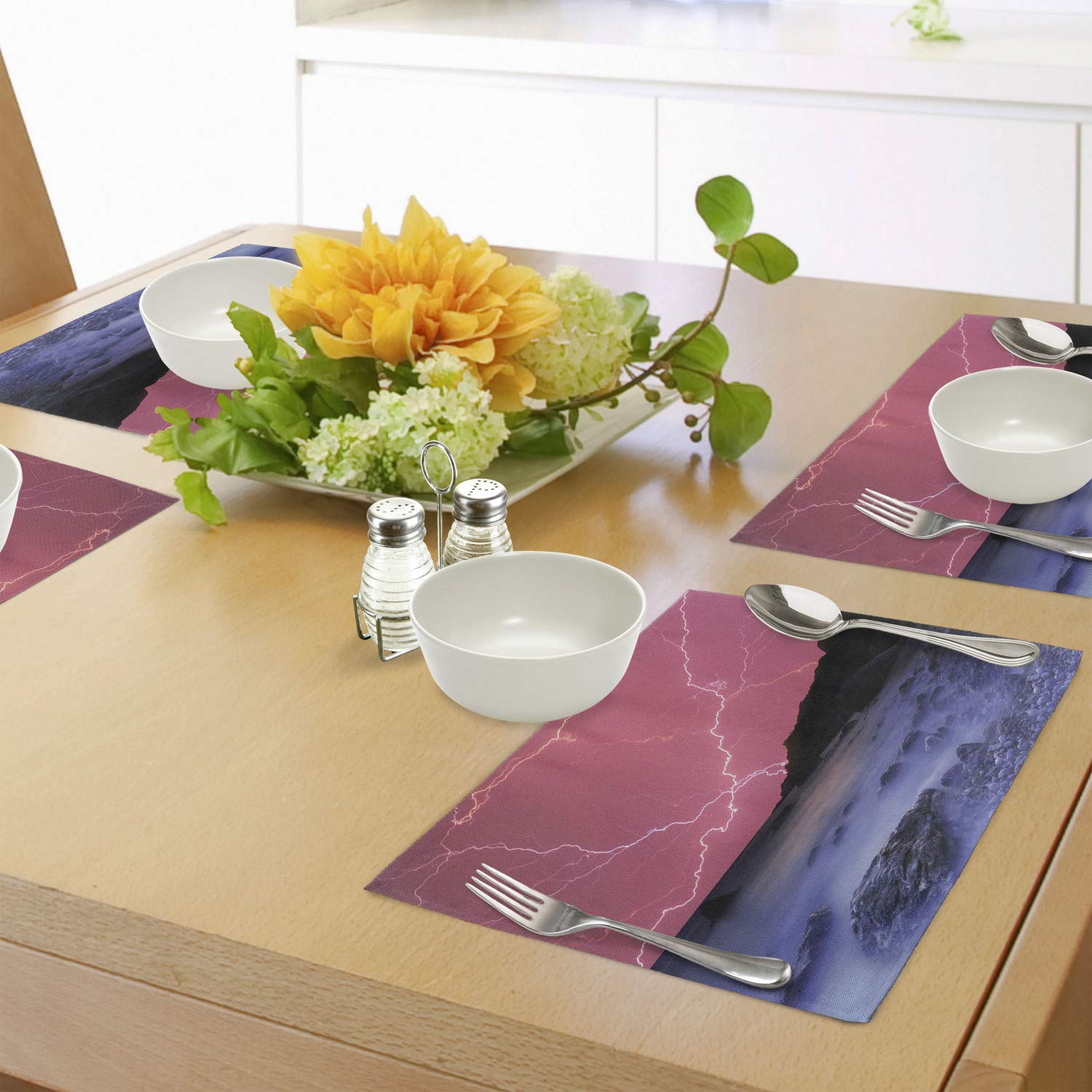 Ambesonne 4-Pack Thunderstorm Place Mats - Vibrant Solar Sky Design for Dining & Kitchen Decor