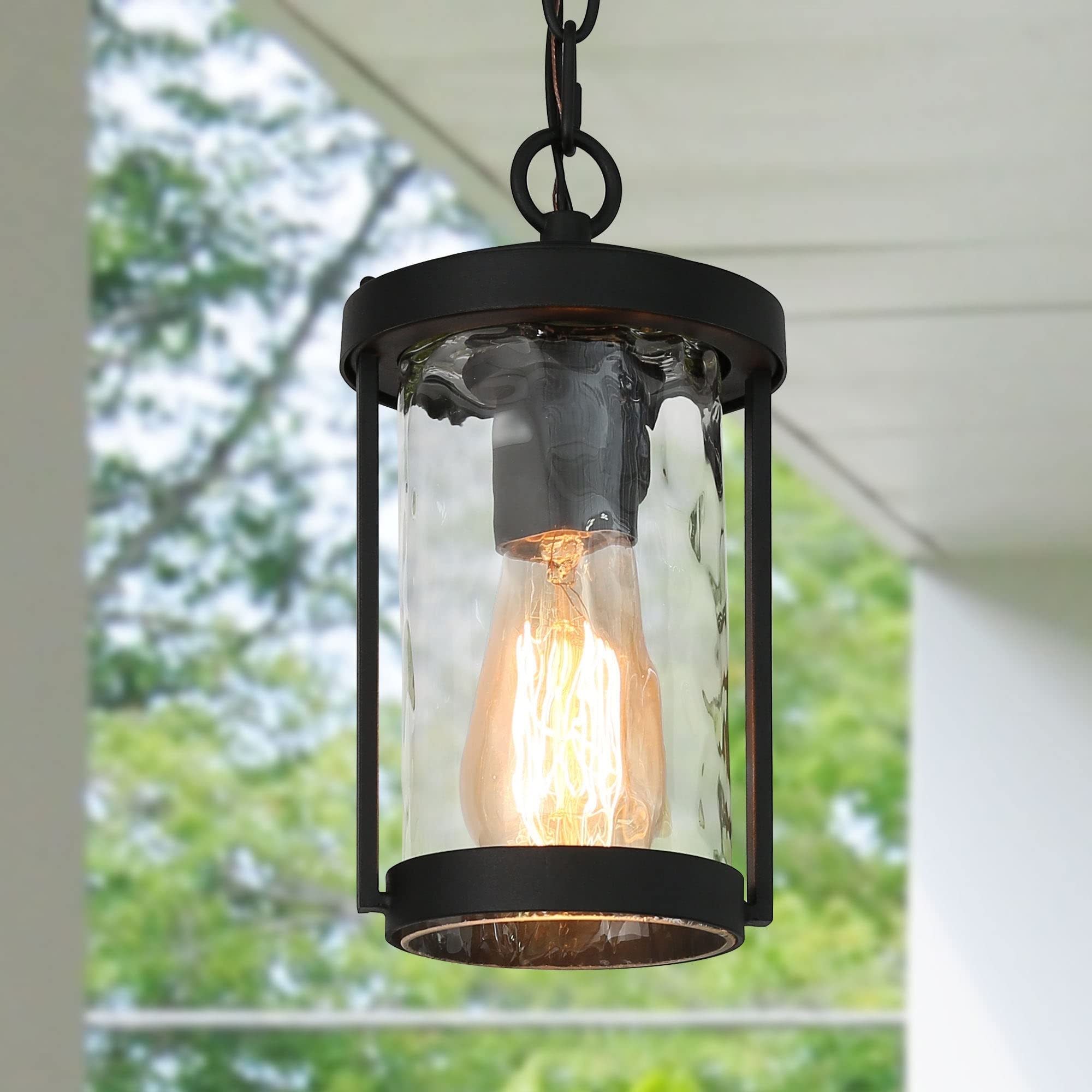 Modern Black Water Ripple Glass Shade Outdoor Patio Pendant Light - 5.5