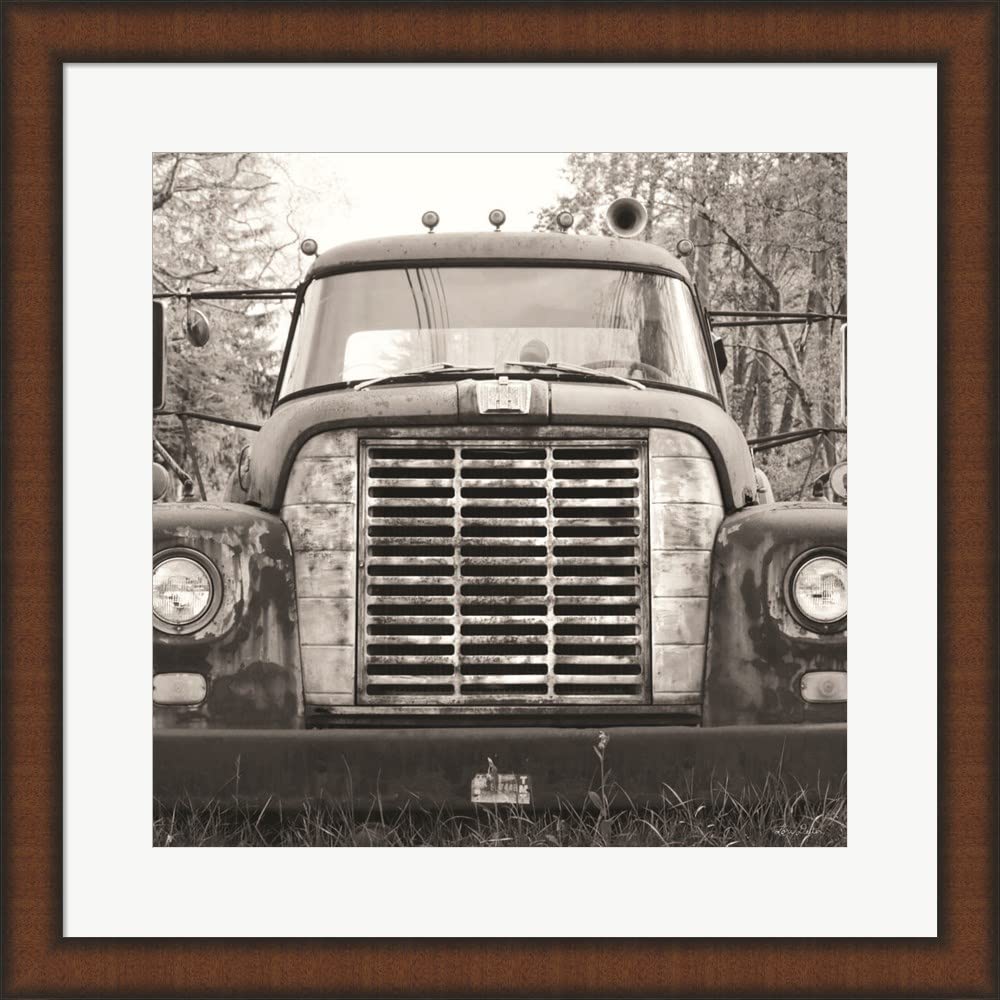 Lori Deiter Retired Truck II Framed Art Print - 20x20 Inches Brown Teak Wood Wall Picture - Perfect for Home, Office & Farmhouse Decor