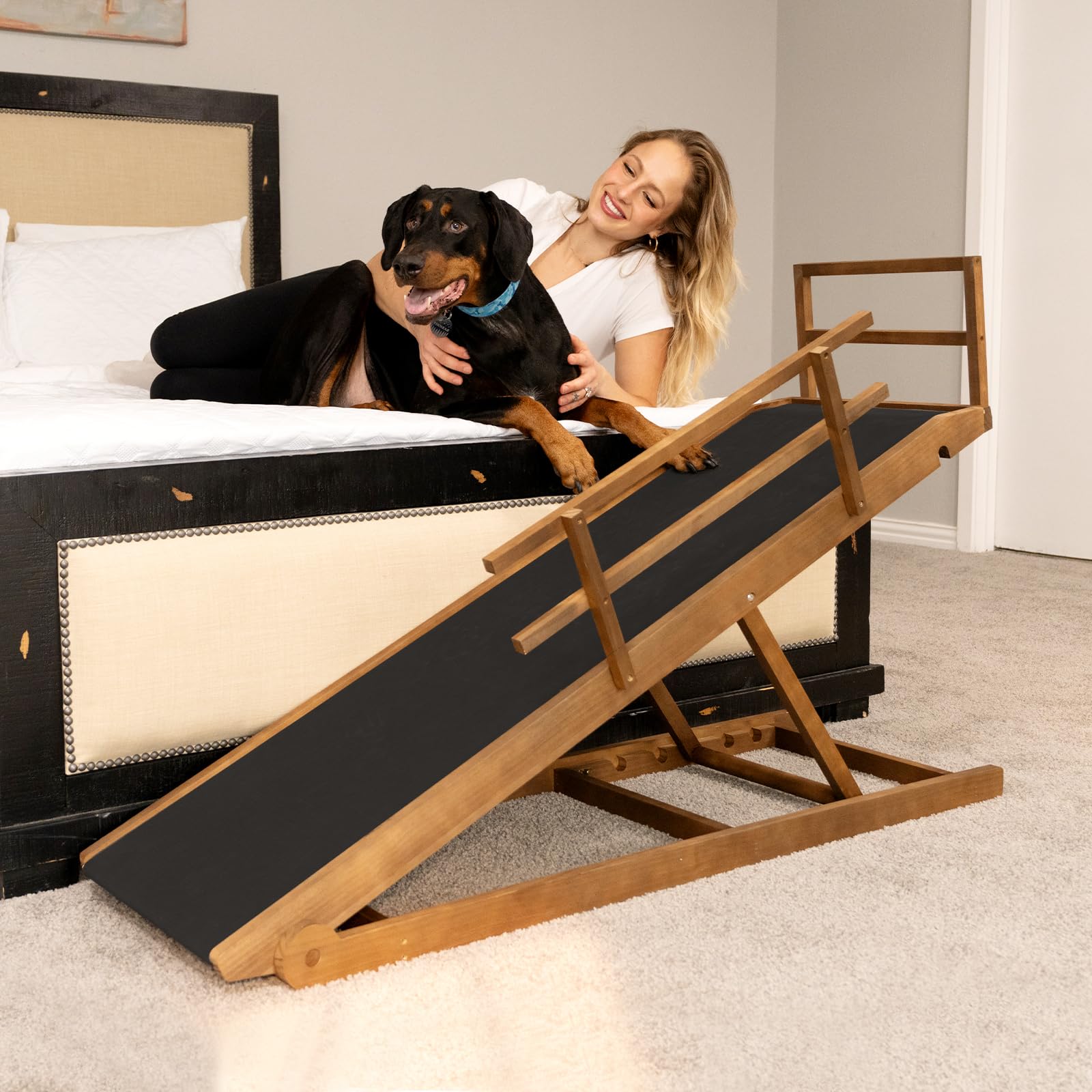 ABORON Adjustable Pet Ramp for Dogs & Cats - 5-Level Folding Dog Ramp for Bed, Couch, SUV, Car - Non-Slip Rubber Surface Supports 200 lbs, 45.2