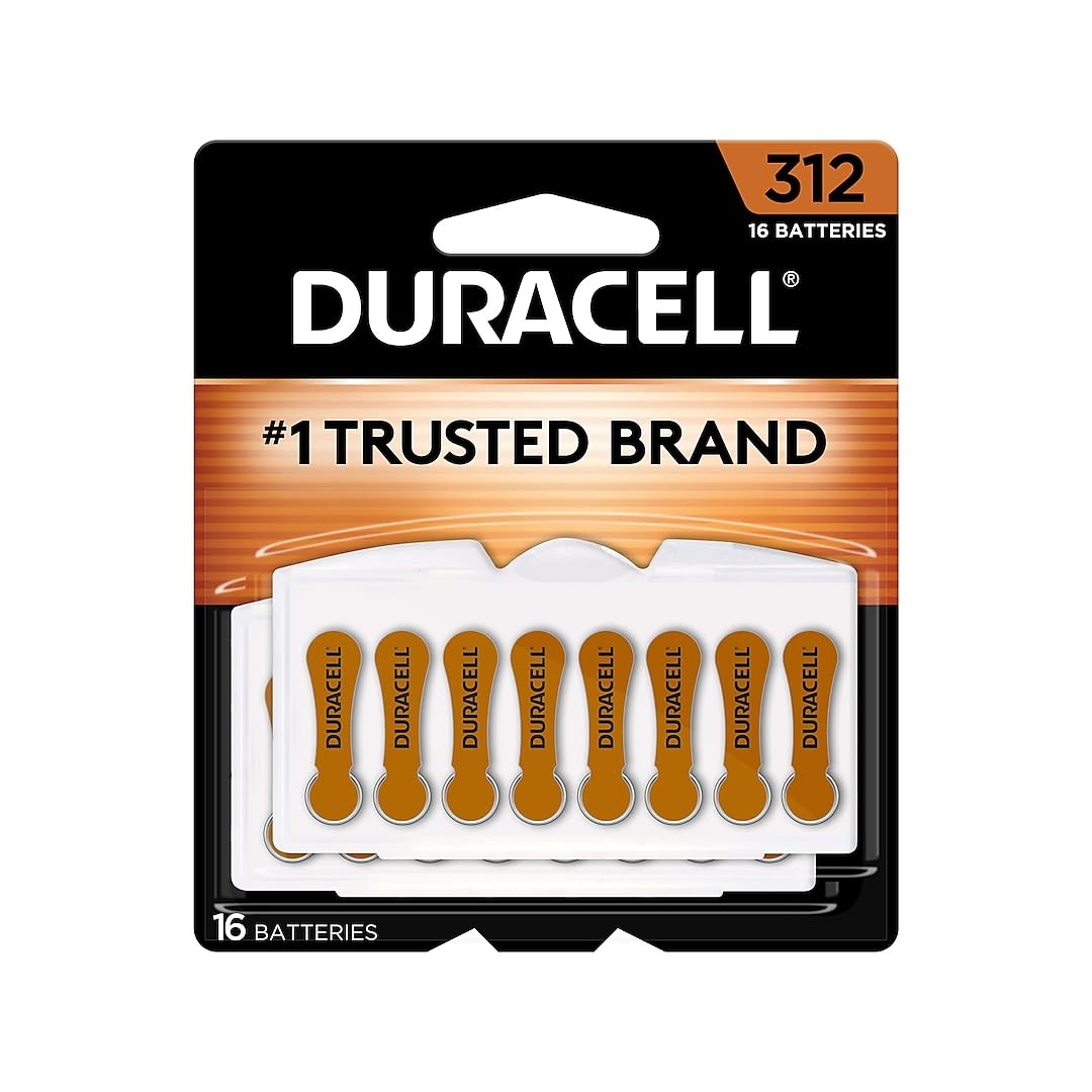 Duracell DA312B16ZM09 312 Hearing Aid Batteries - 16 Pack | Long-Lasting Zinc-Air Power for Hearing Aids, Watches & Medical Devices | Perfect for Daily Use, Travel & Emergency Preparedness
