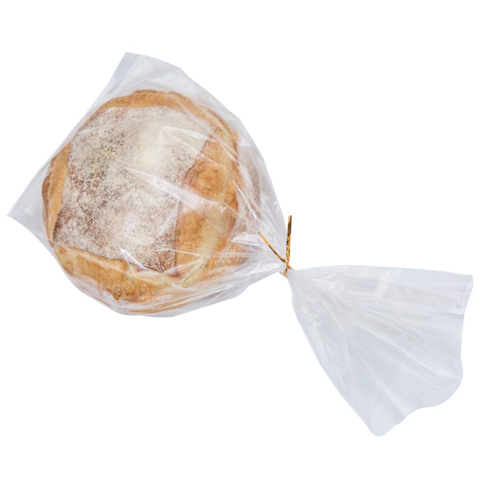 Wowfit 100-Pack Clear Transparent Bakery Bread Bags with Gold Twist Ties (6x3x15 Inch) - Perfect for Fresh Bread, Pastries, Cookies & Grocery Packaging - Ideal for Bakeries, Cafes & Home Baking