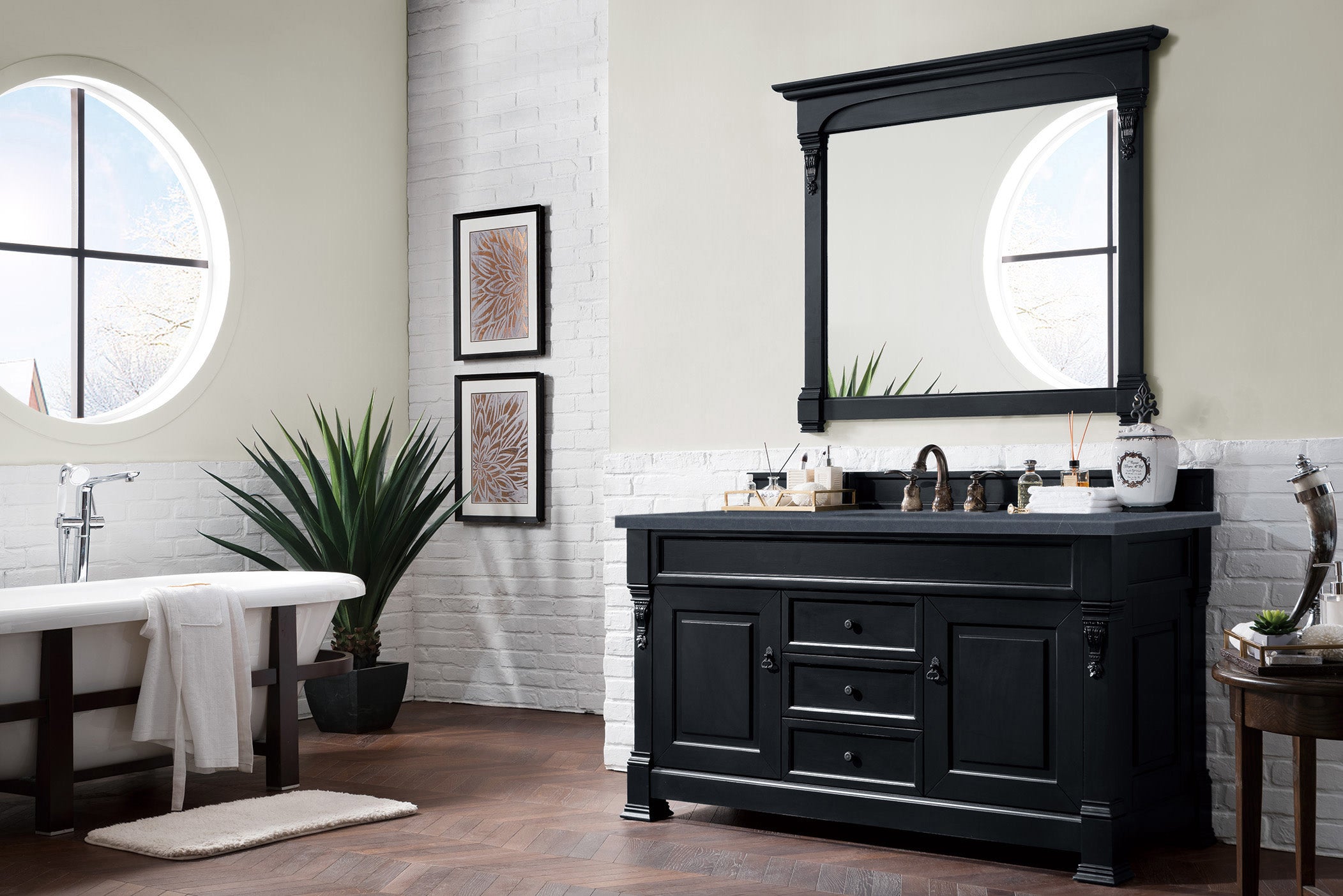 Brookfield 60 Inch Single Bathroom Vanity with Antique Black Finish & 3CM Charcoal Soapstone Quartz Countertop - Perfect for Modern Farmhouse, Traditional, or Transitional Bathroom Designs
