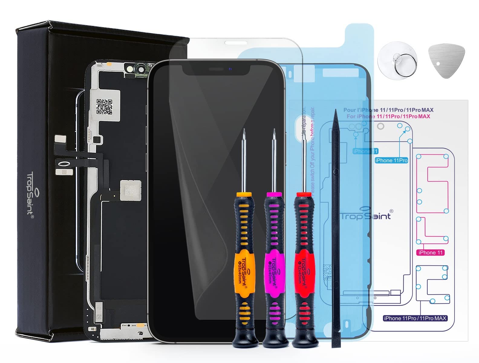 Trop Saint® iPhone 11 Pro Max Screen Replacement Kit - Black OLED Display with Magnetic Tracking Mat, Tools, Seal & Screen Protector | DIY Repair Solution for Cracked or Damaged Screens | Perfect for Home, Office or Professional Repair Shops