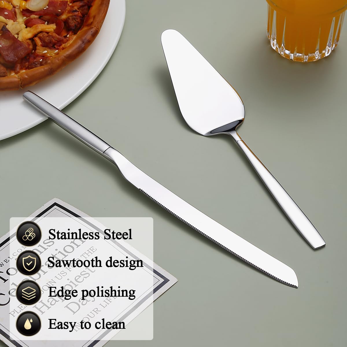 Evanda Stainless Steel Wedding Cake Knife & Server Set - Elegant Cake Cutter & Pie Server for Wedding, Birthday, Anniversary & Everyday Use - Dishwasher Safe - Perfect for Cake Cutting, Dessert Serving & Party Celebrations