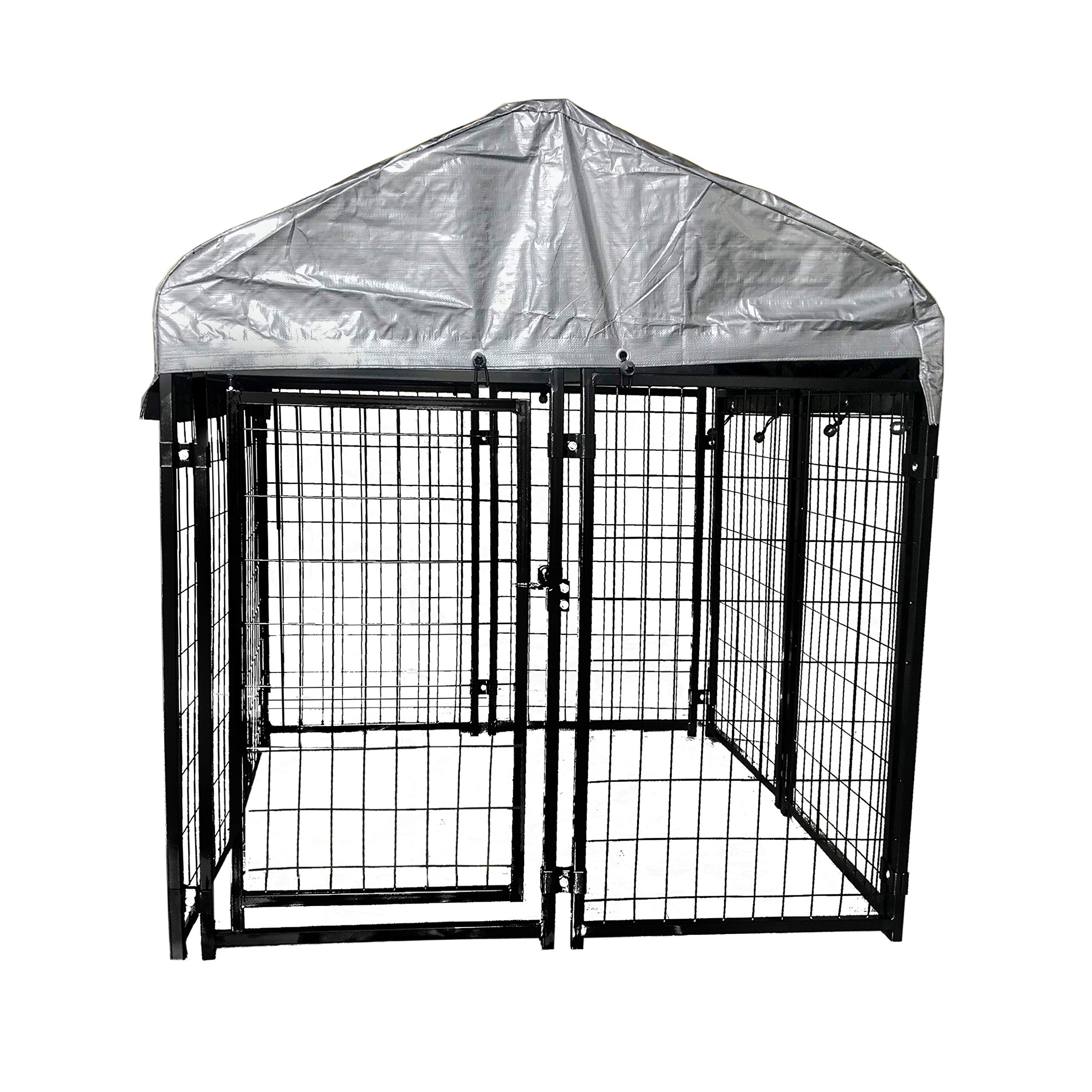 ALEKO Expandable Dog Kennel Playpen - Indoor & Outdoor Pet Enclosure for Small, Medium, Large Dogs - 5x5x3 ft Galvanized Steel Anti-Rust Portable Travel Dog Pen - 5Lx5Wx4.4H ft with Roof & Rain Cover - Perfect for Backyard, Camping & Home Use
