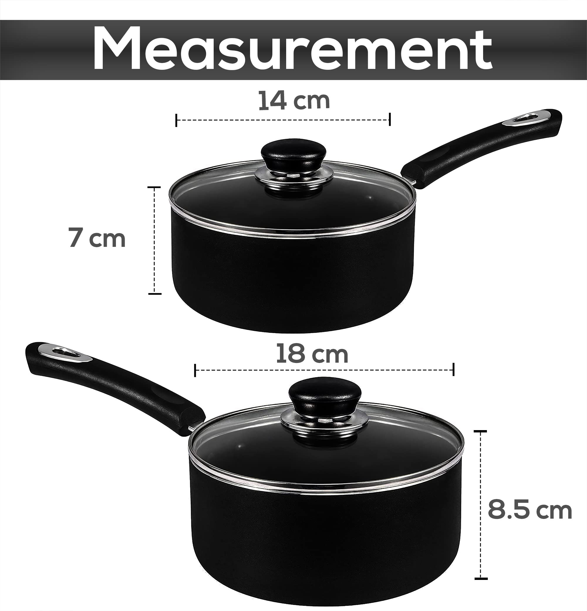 Utopia Kitchen Nonstick Saucepan Set with Lid - 1 Quart & 2 Quart Multipurpose Cookware for Home, Restaurant & Professional Use - Perfect for Boiling, Simmering & Sauce Making (Black)