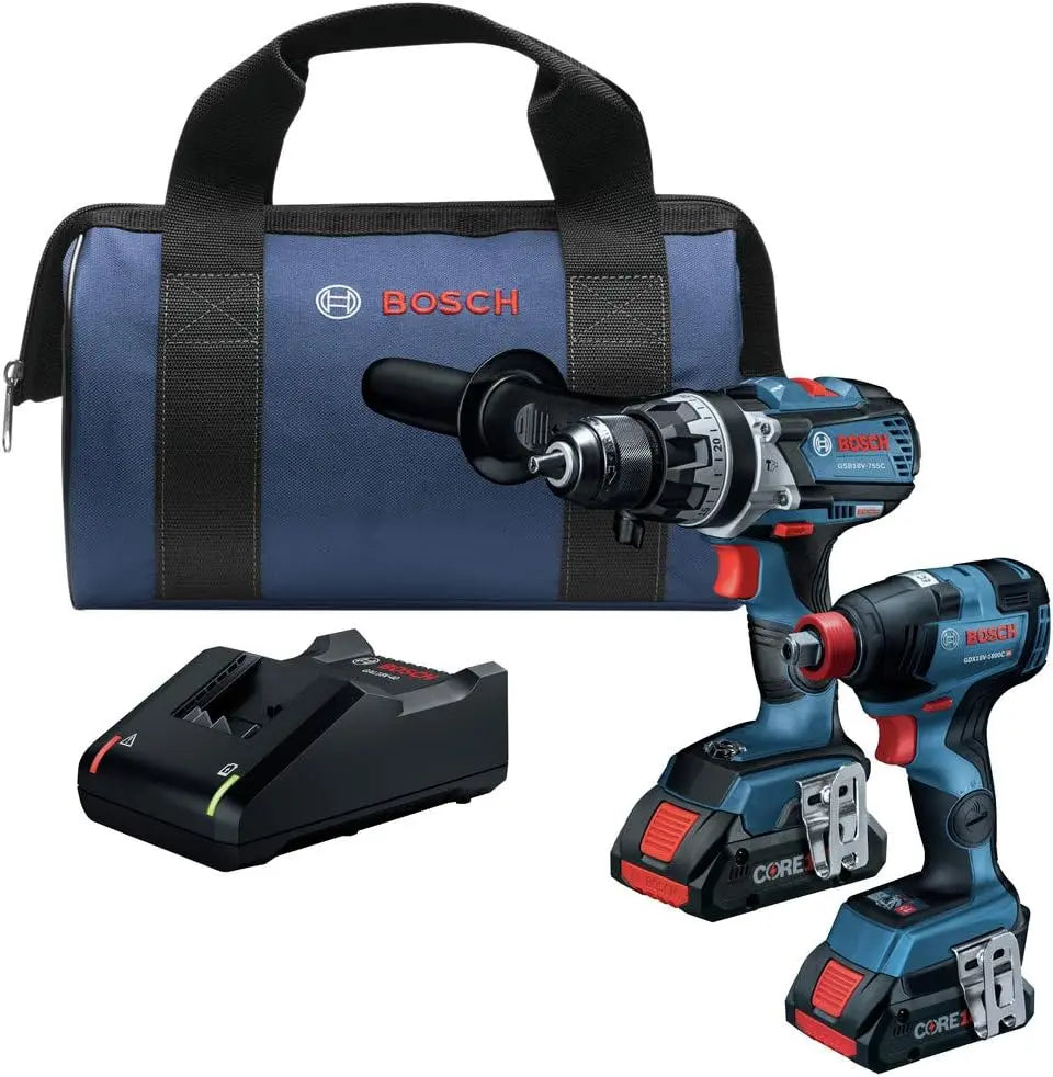 BOSCH GXL18V-224B25 18V Premium Brushless Impact & Hammer Drill Combo Kit - Powerful Cordless Tool Set for Construction, Woodworking, and DIY Projects