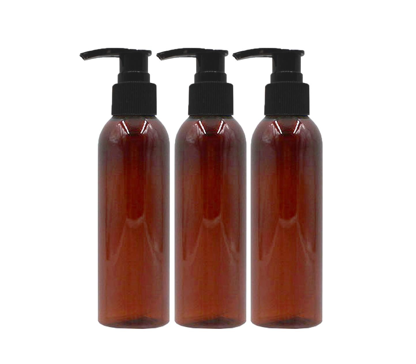 RK Bottles 200ml Amber Glass Bottles with Black Pump Dispenser - 3 Pack Refillable Empty Bottles for Essential Oils, Lotions & DIY Beauty Products - Perfect for Home, Salon & Travel Use