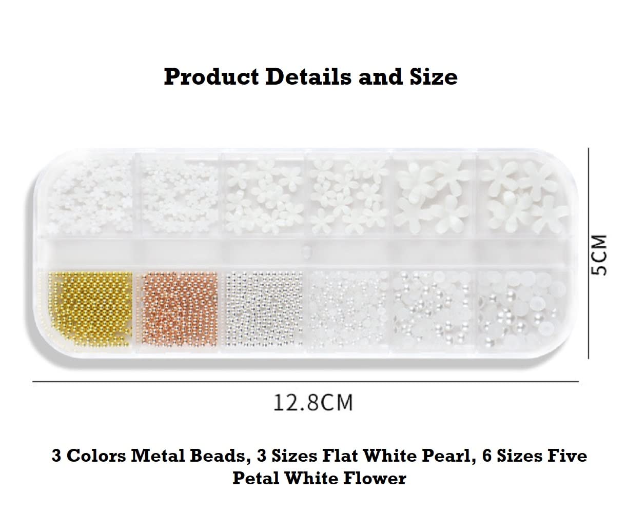 3D Resin Flat Flower Pearl Metal Beads for Nail Art - DIY Manicure Decorations & Nail Accessories - Perfect for Salon, Home Nail Design, and Party Glam Looks